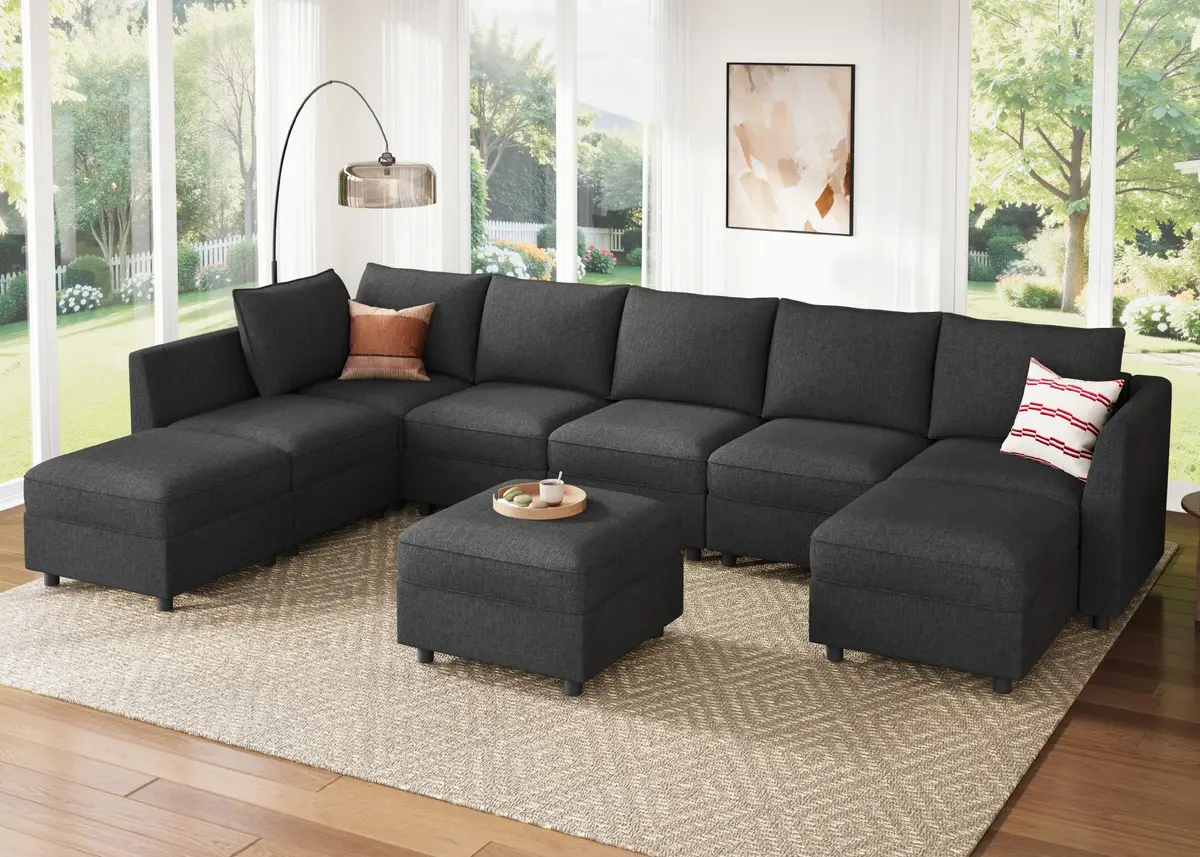 HONBAY Modular Sectional Sofa with Storage Linen Grey | Flexible, Expandable, Pet-Friendly (70-120 chars) - view 2