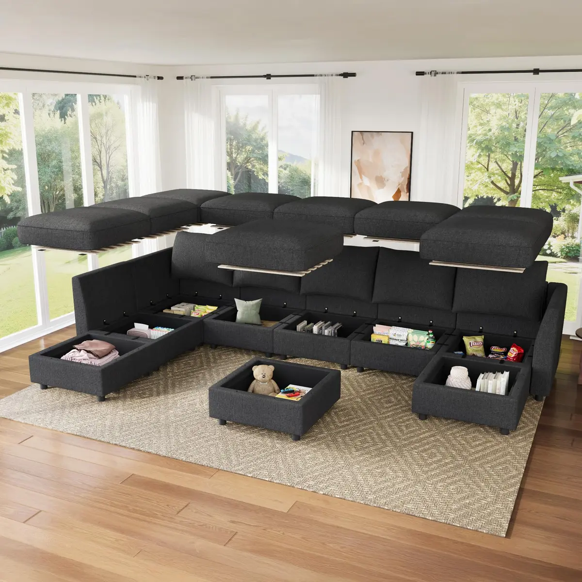HONBAY Modular Sectional Sofa with Storage Linen Grey | Flexible, Expandable, Pet-Friendly (70-120 chars) - view 3