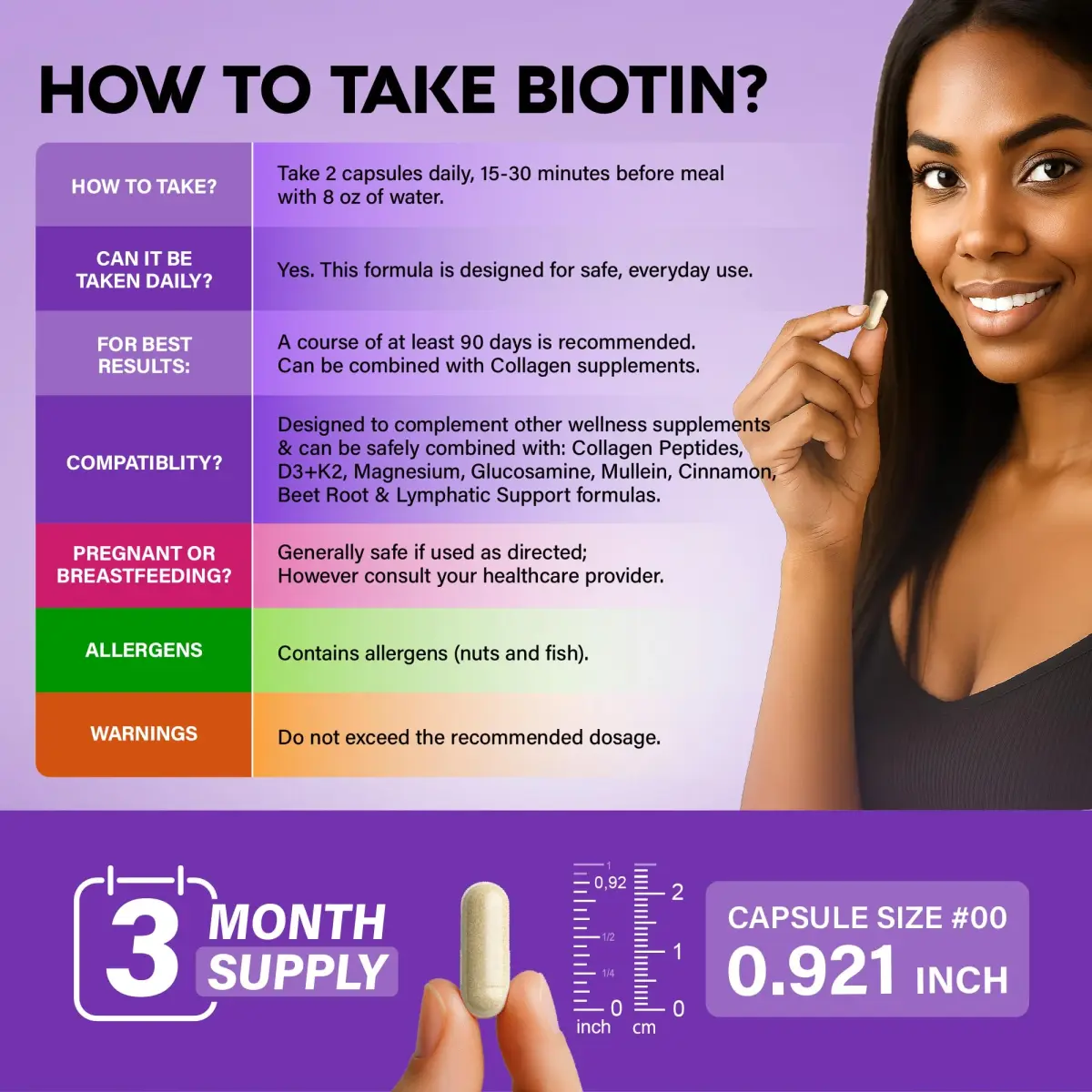 NUTRAHARMONY Biotin, Collagen, Hyaluronic Acid & Keratin Hair Growth Support 180 Capsules | Clinically Tested Formula - view 7