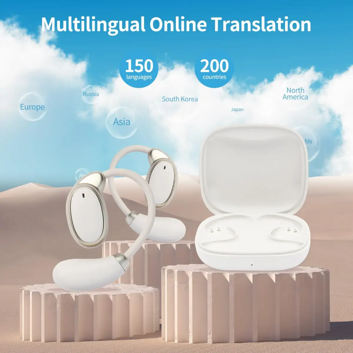 BeskooHome Two Way Language Translator Earbuds White | 150 Languages Real-time Translation for Travel, Business, Learning - view 6