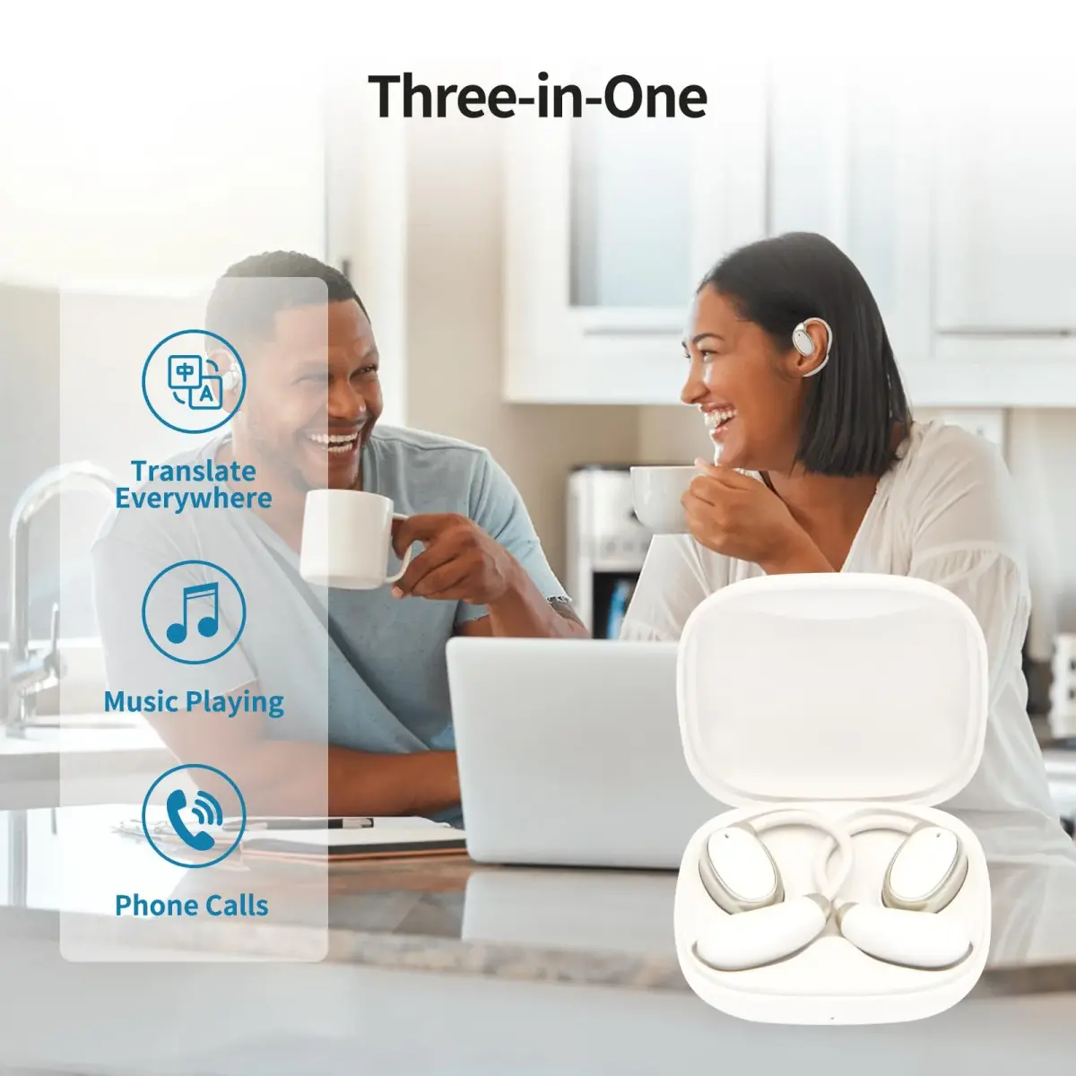 BeskooHome Two Way Language Translator Earbuds White | 150 Languages Real-time Translation for Travel, Business, Learning - view 3