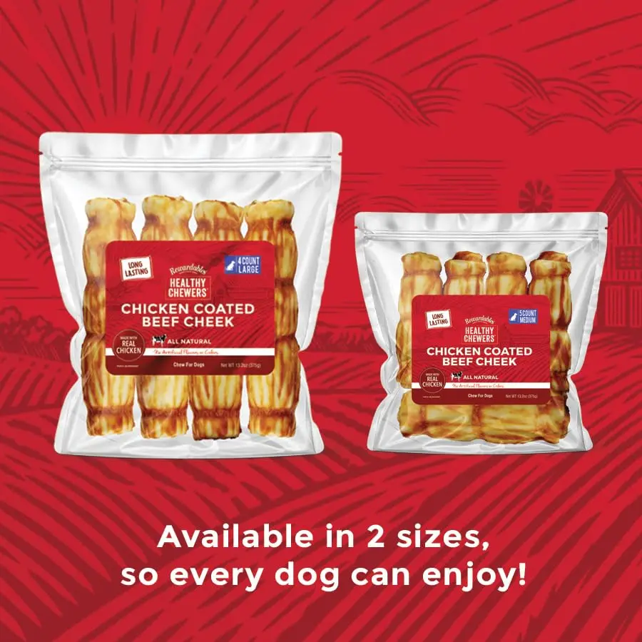 Rewardables Chicken Coated Beef Cheek Rolls for Dogs, 5 Inch, 5 Pack | Long Lasting, Supports Dental Health - view 7