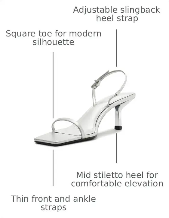 SCHUTZ Judith Slingback Sandal, Silver, 9.5 | Modern Square Toe & Mid Heel - view 2