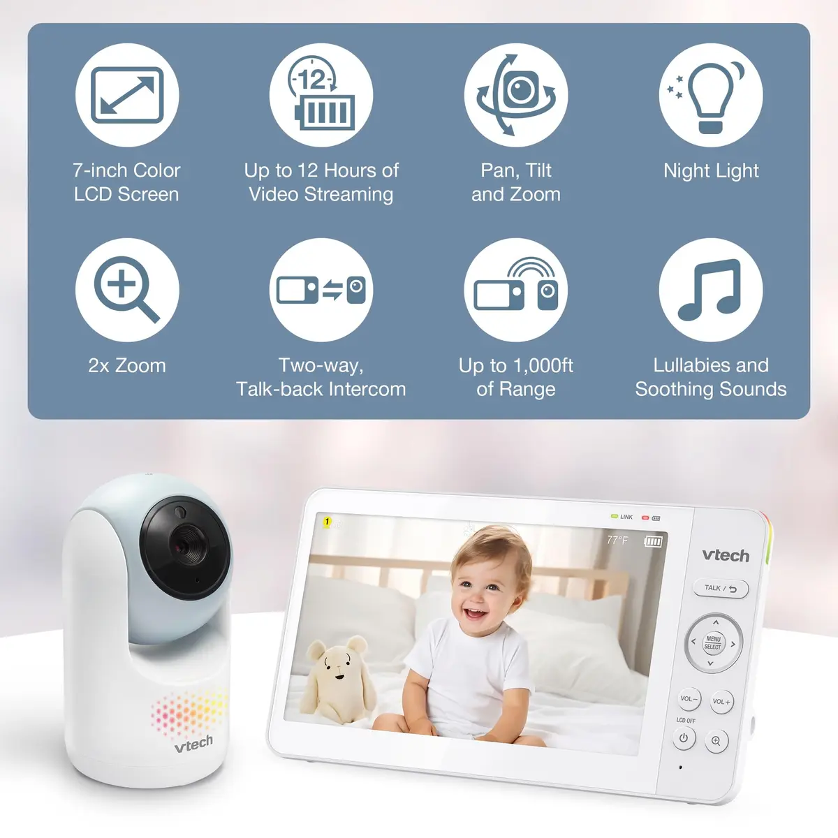 VTech Advanced Max Baby Monitor with 7" IPS Screen & 5000mAh Battery | No WiFi, 360° Pan Tilt Zoom, 2-Way Talk - view 2
