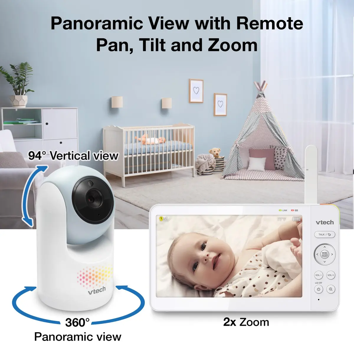 VTech Advanced Max Baby Monitor with 7" IPS Screen & 5000mAh Battery | No WiFi, 360° Pan Tilt Zoom, 2-Way Talk - view 4