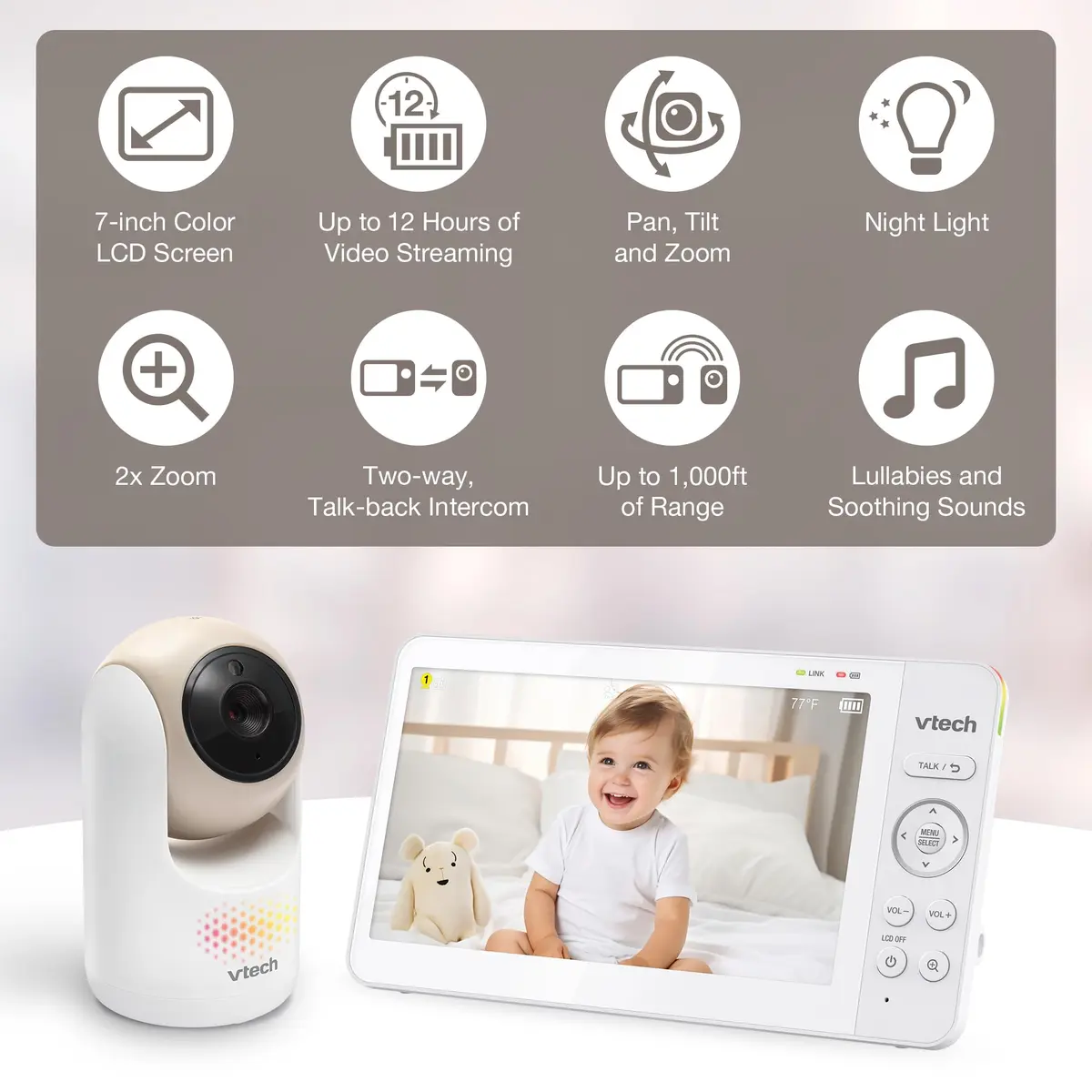 VTech Advanced Max Baby Monitor with 7" Screen, 5000mAh Battery, 360° PTZ, No WiFi | Private Nursery Coverage - view 2