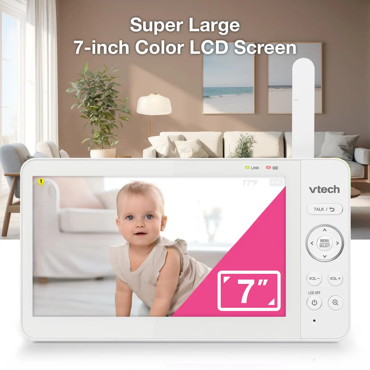 VTech Advanced Max Baby Monitor with 7" Screen, 5000mAh Battery, 360° PTZ, No WiFi | Private Nursery Coverage - view 3