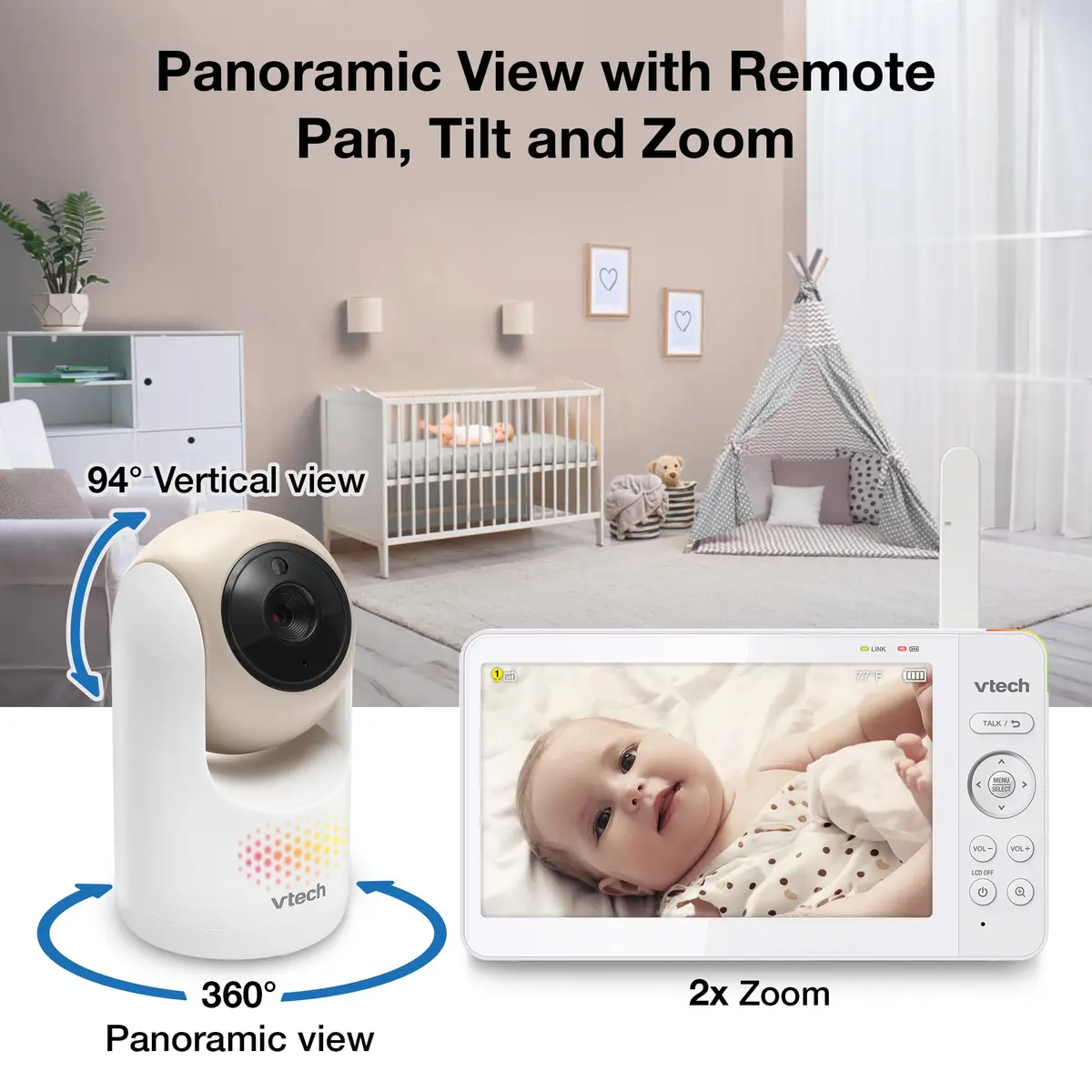 VTech Advanced Max Baby Monitor with 7" Screen, 5000mAh Battery, 360° PTZ, No WiFi | Private Nursery Coverage - view 4