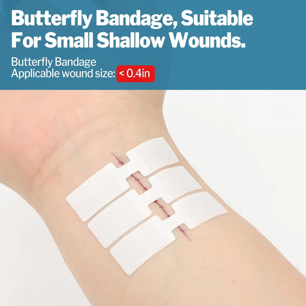 AZEN Emergency Wound Closure Strips 14 Pack (14 Count) | Hypoallergenic Butterfly Bandages for Laceration Repair Without Stitches - view 5