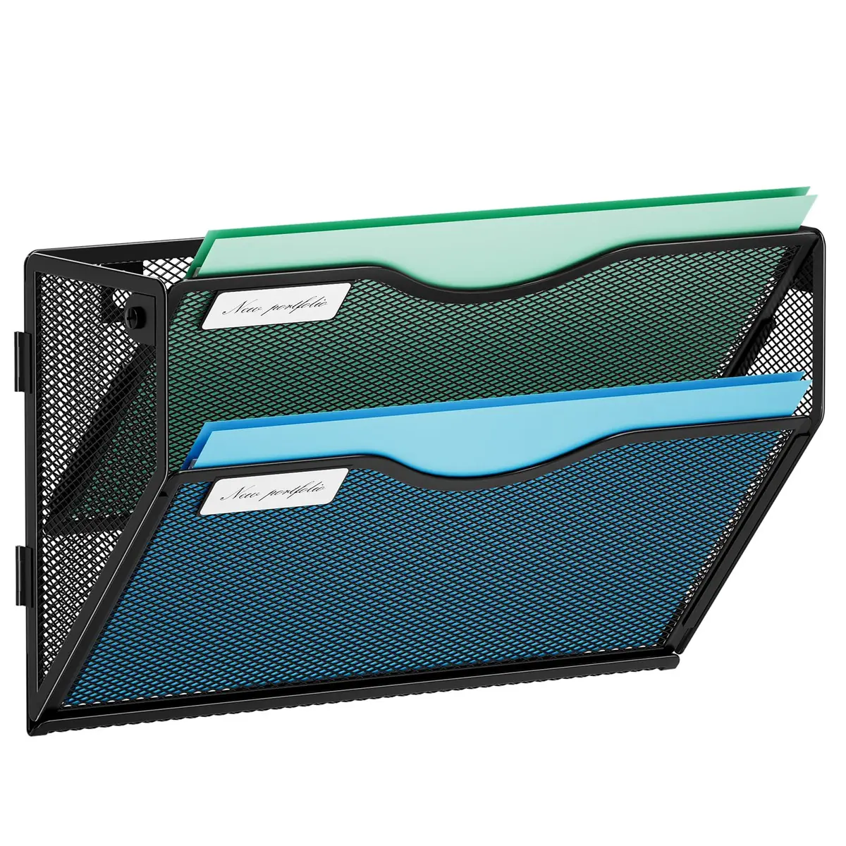 Marbrasse 2-Tier Mesh Wall File Holder with Label Slot | Black, 33cm (13in) Height - main product image