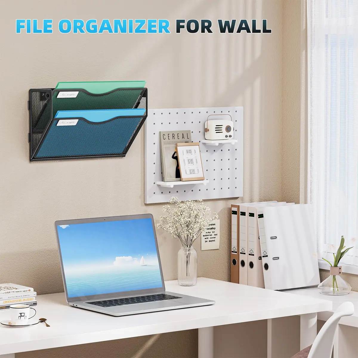 Marbrasse 2-Tier Mesh Wall File Holder with Label Slot | Black, 33cm (13in) Height - view 6