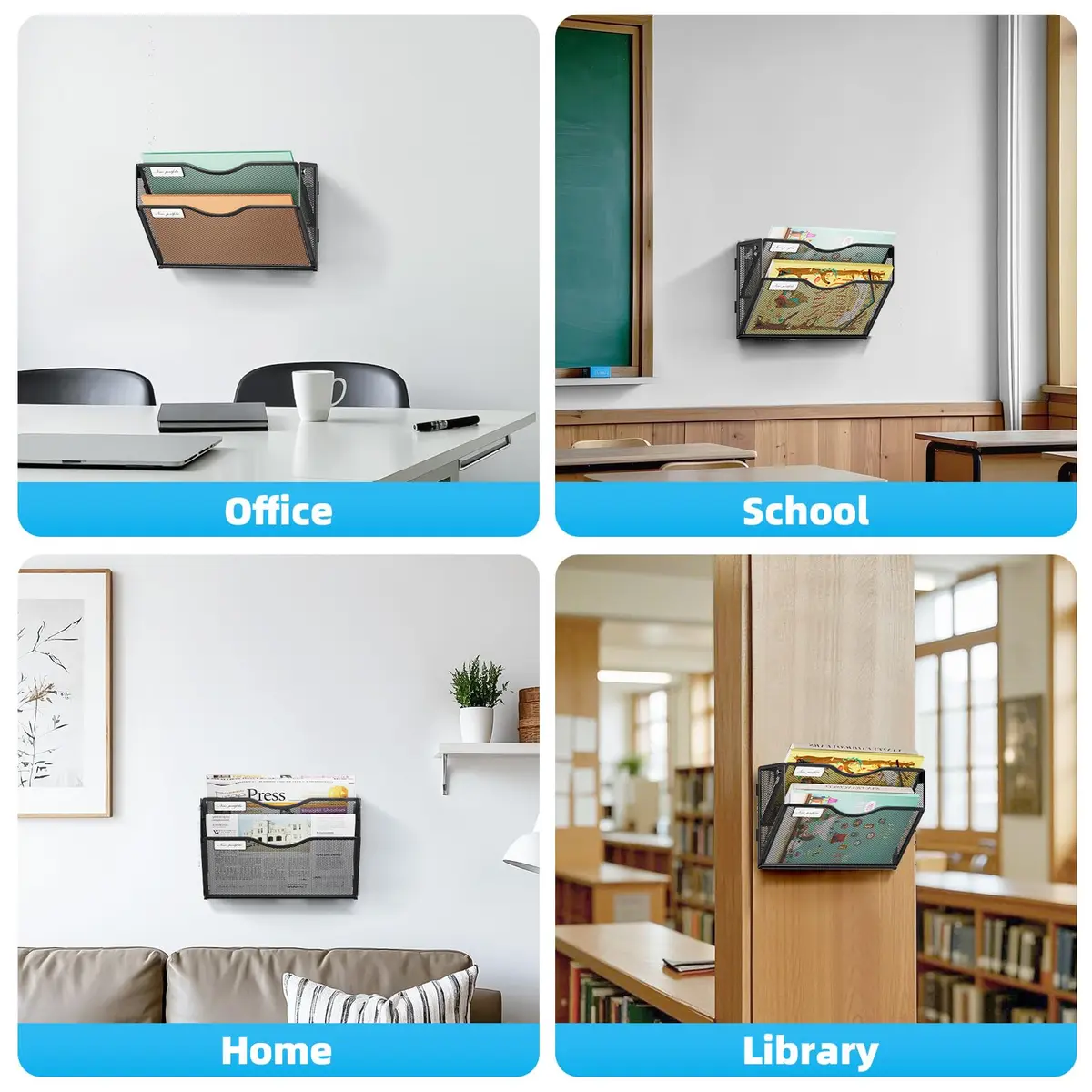 Marbrasse 2-Tier Mesh Wall File Holder with Label Slot | Black, 33cm (13in) Height - view 7