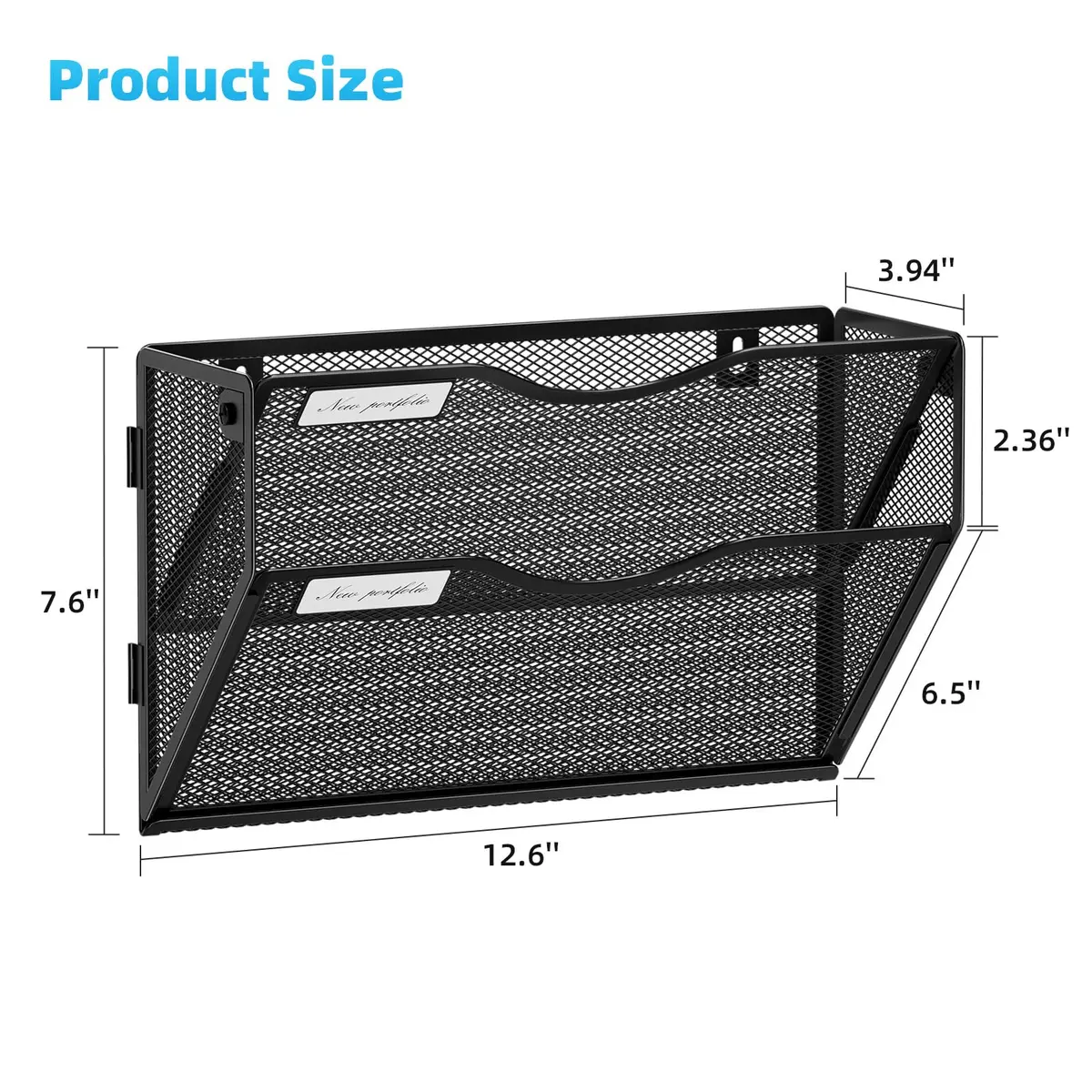 Marbrasse 2-Tier Mesh Wall File Holder with Label Slot | Black, 33cm (13in) Height - view 4