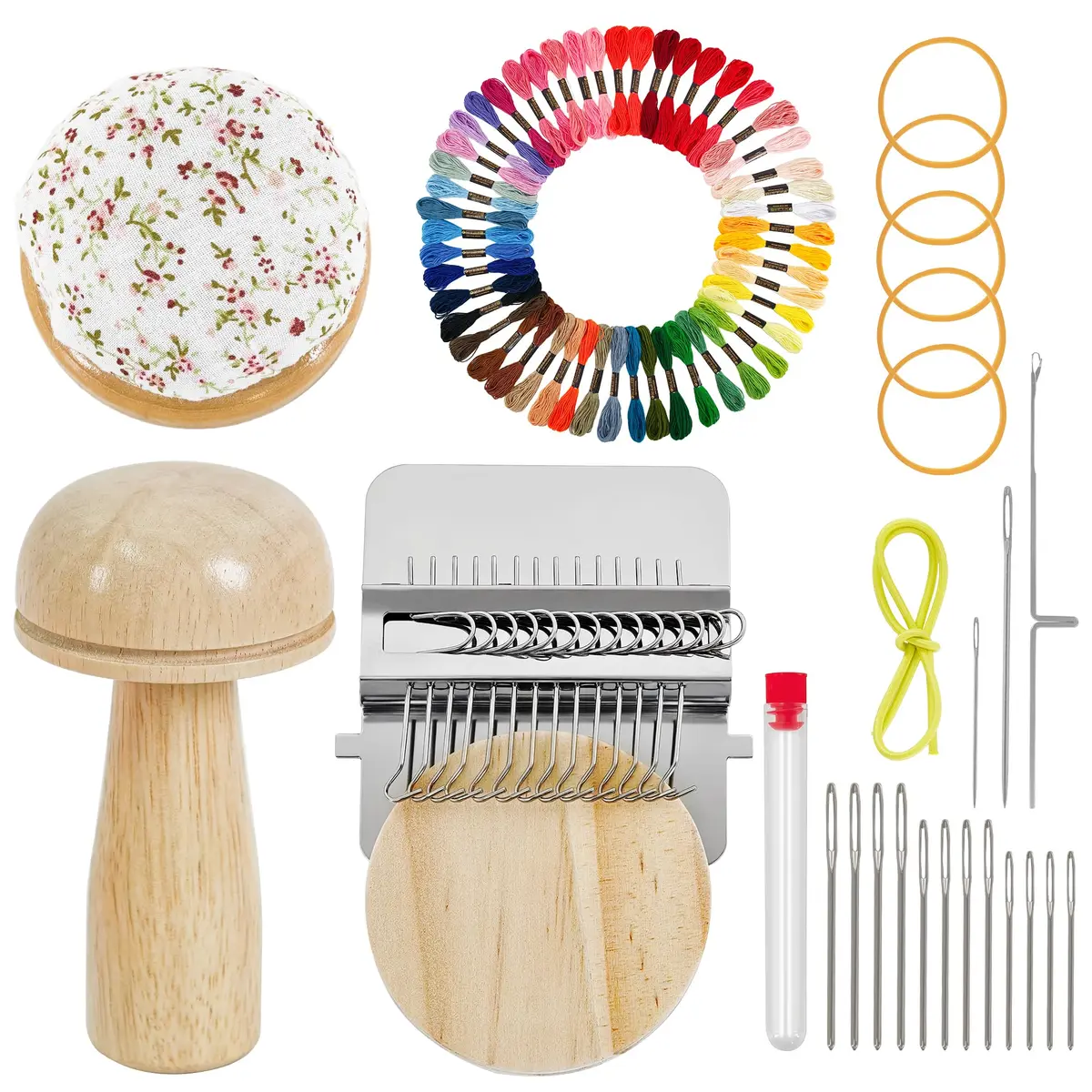 Yiranok Mini Darning Loom Kit with 14 Hooks & 50 Colors | All-in-One Weaving Repair Tool - main product image