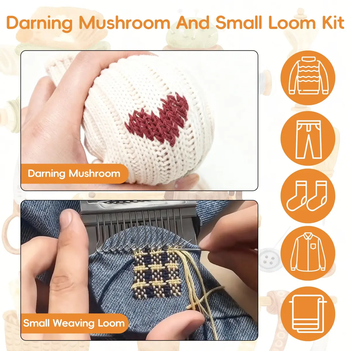 Yiranok Mini Darning Loom Kit with 14 Hooks & 50 Colors | All-in-One Weaving Repair Tool - view 6