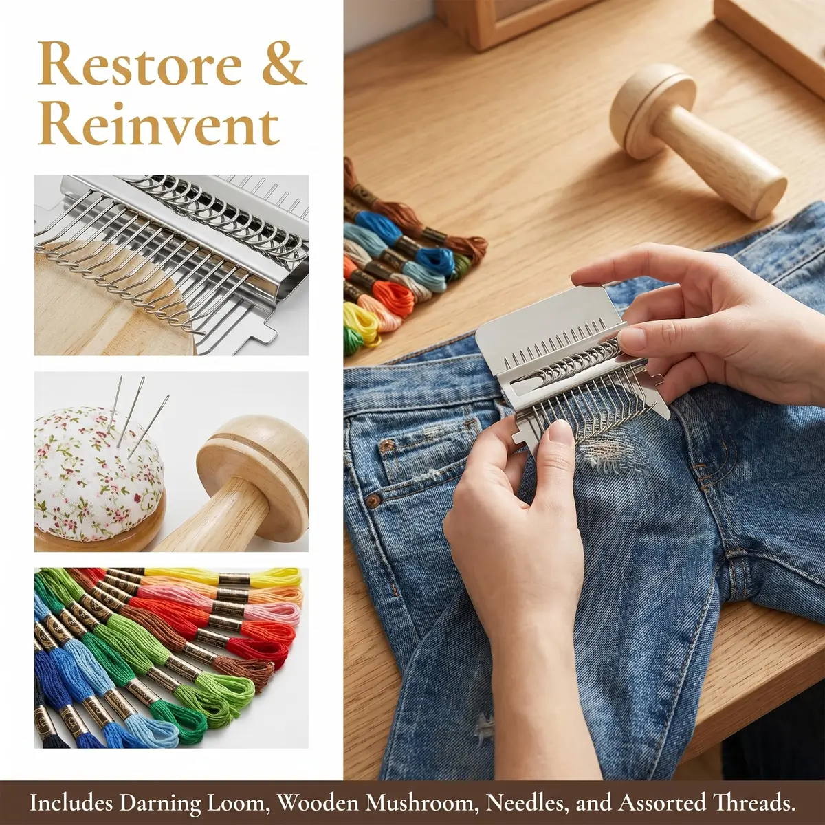 Yiranok Mini Darning Loom Kit with 14 Hooks & 50 Colors | All-in-One Weaving Repair Tool - view 3