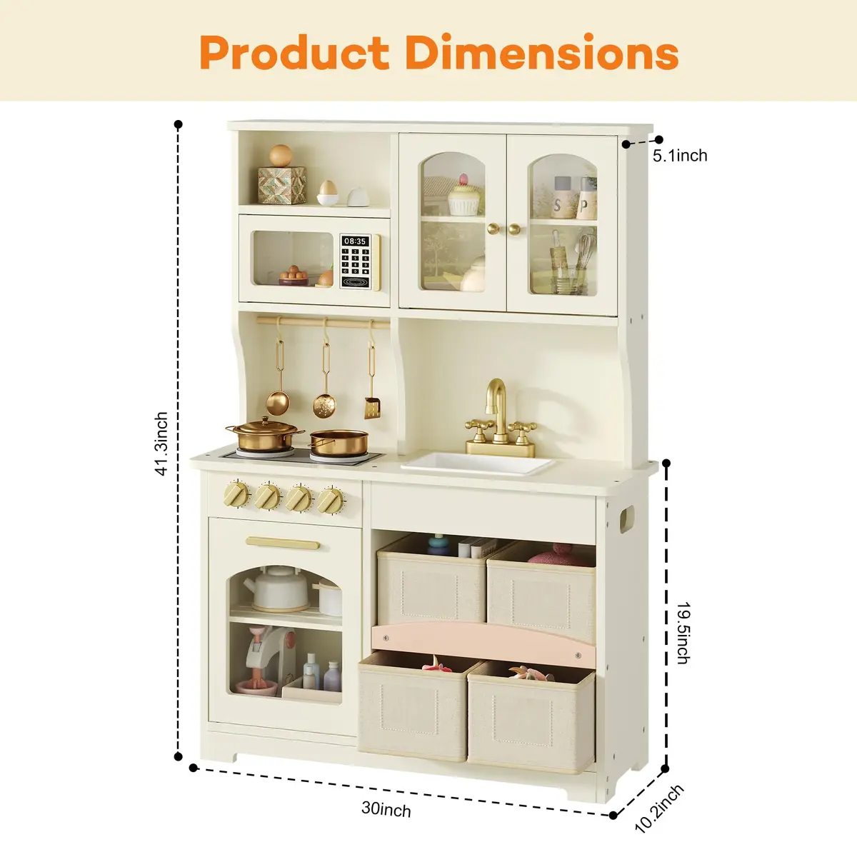 knoworld Wooden Play Kitchen for Kids – Smart Storage with Cabinets & Bins, Modern Toddler Kitchen Playset with Stove, Sink & Accessories, Gift for Ages 3+, White | Realistic, Durable, Safe - view 6