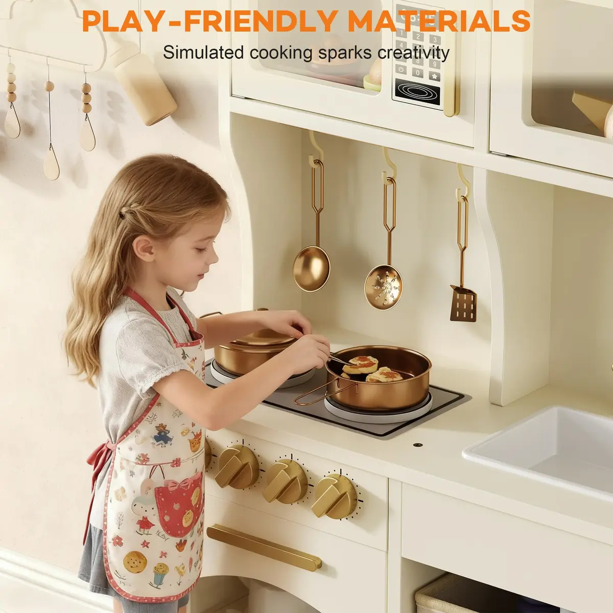 knoworld Wooden Play Kitchen for Kids – Smart Storage with Cabinets & Bins, Modern Toddler Kitchen Playset with Stove, Sink & Accessories, Gift for Ages 3+, White | Realistic, Durable, Safe - view 7