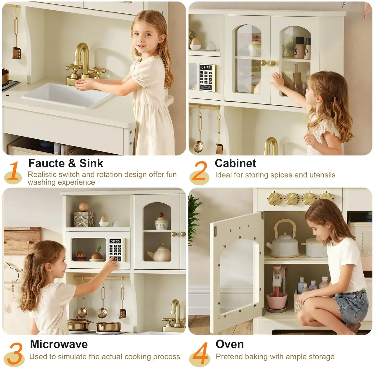 knoworld Wooden Play Kitchen for Kids – Smart Storage with Cabinets & Bins, Modern Toddler Kitchen Playset with Stove, Sink & Accessories, Gift for Ages 3+, White | Realistic, Durable, Safe - view 3