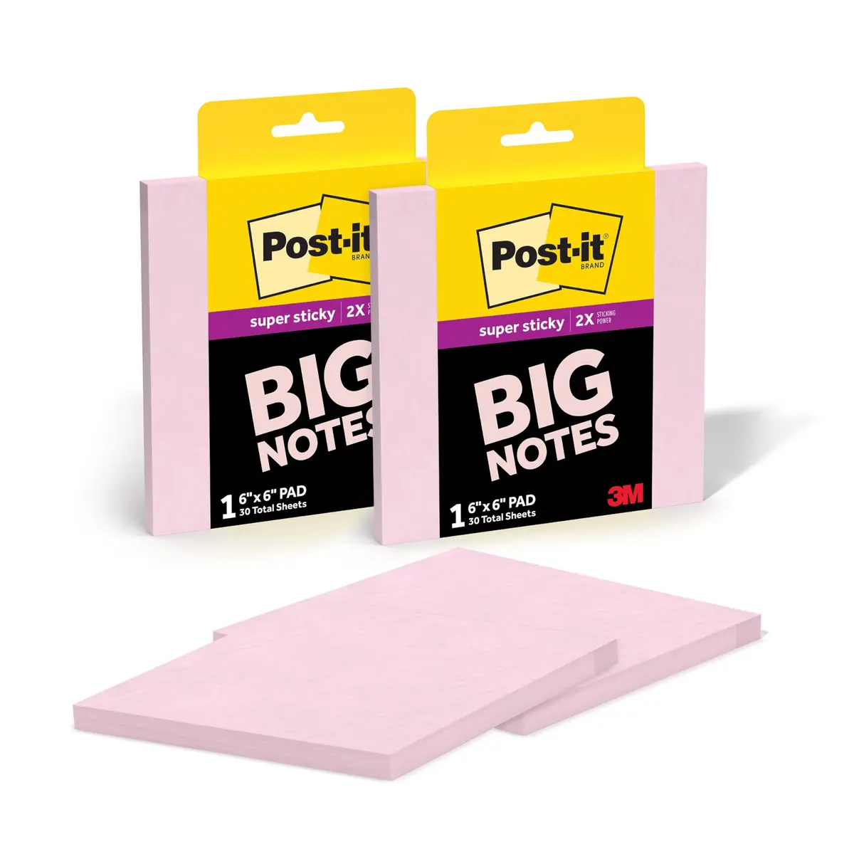 Post-it Super Sticky Big Notes, 6 in. x 6 in., Pink Salt, 2 Pads, 60 Sheets | Extra Large for Vision Boards & Group Projects - main product image