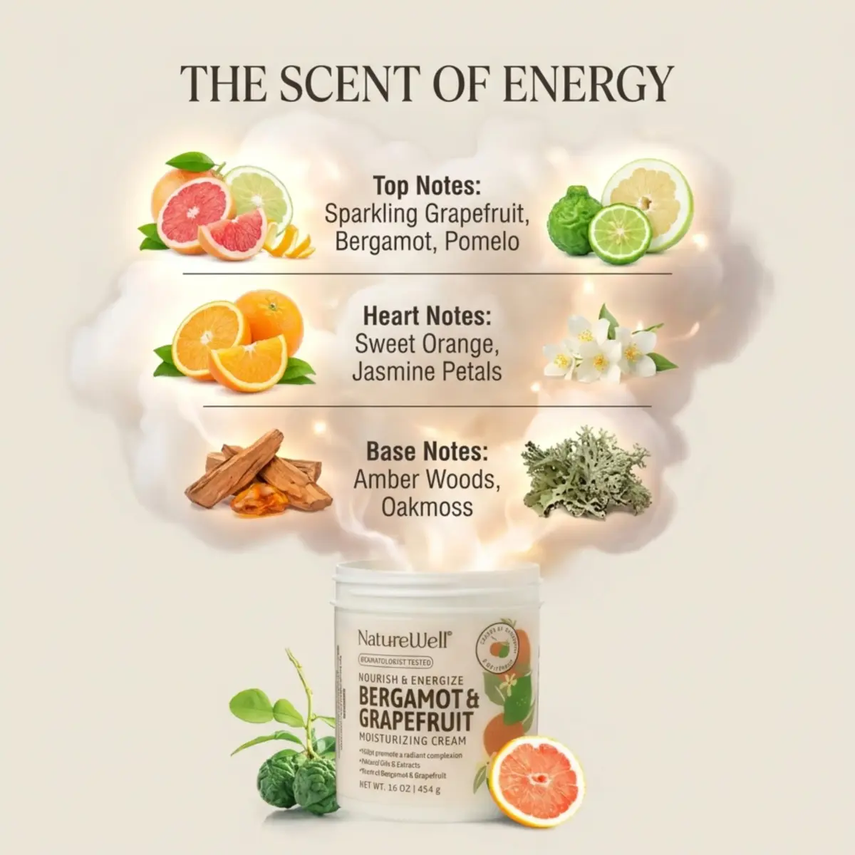 NATURE WELL Bergamot & Grapefruit Nourish & Energize Body Cream 473ml (16 Oz) | Dermatologist Tested for Daily Use - view 4