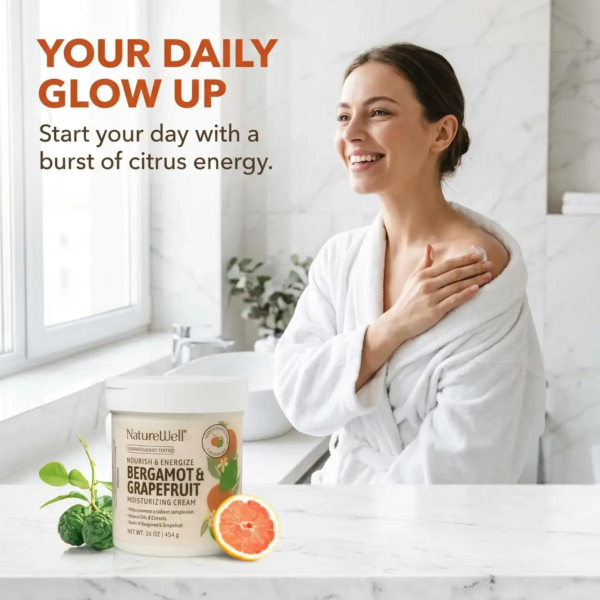 NATURE WELL Bergamot & Grapefruit Nourish & Energize Body Cream 473ml (16 Oz) | Dermatologist Tested for Daily Use - view 6