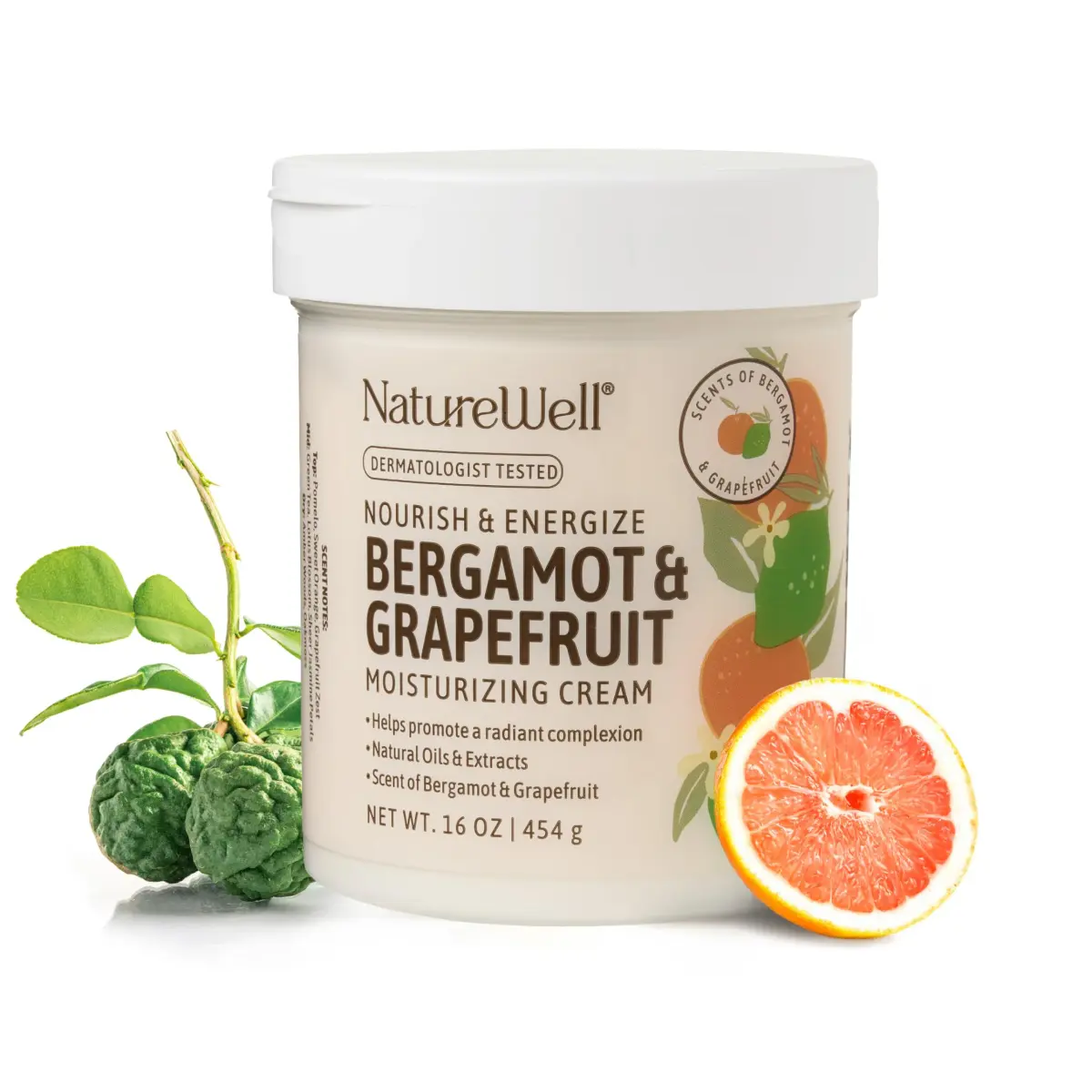 NATURE WELL Bergamot & Grapefruit Nourish & Energize Body Cream 473ml (16 Oz) | Dermatologist Tested for Daily Use - main product image