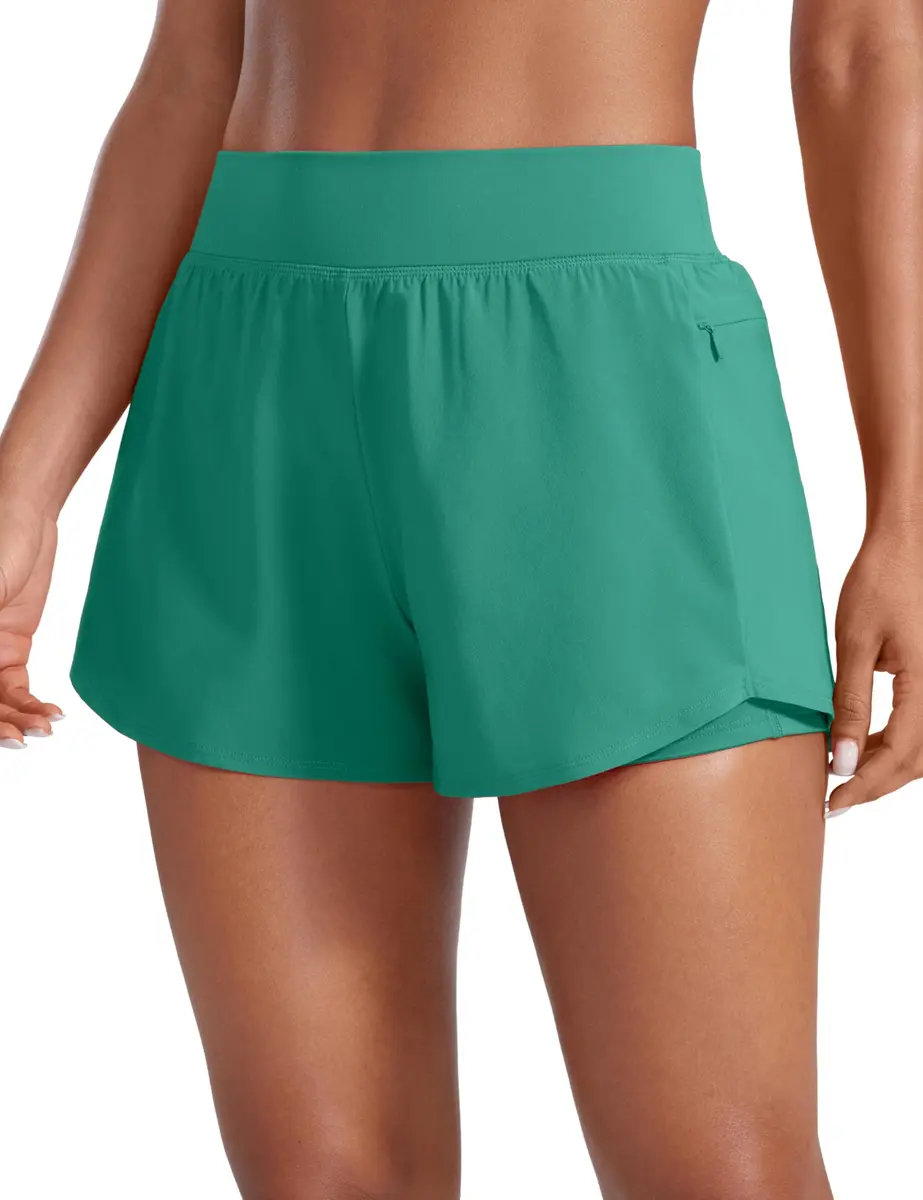 CRZ YOGA 2 in 1 Double Layer Running Shorts 3" Cascadia Green Medium | Ultra Soft, Quick Dry, 86% Polyester - main product image