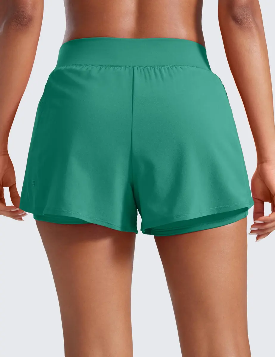 CRZ YOGA 2 in 1 Double Layer Running Shorts 3" Cascadia Green Medium | Ultra Soft, Quick Dry, 86% Polyester - view 2