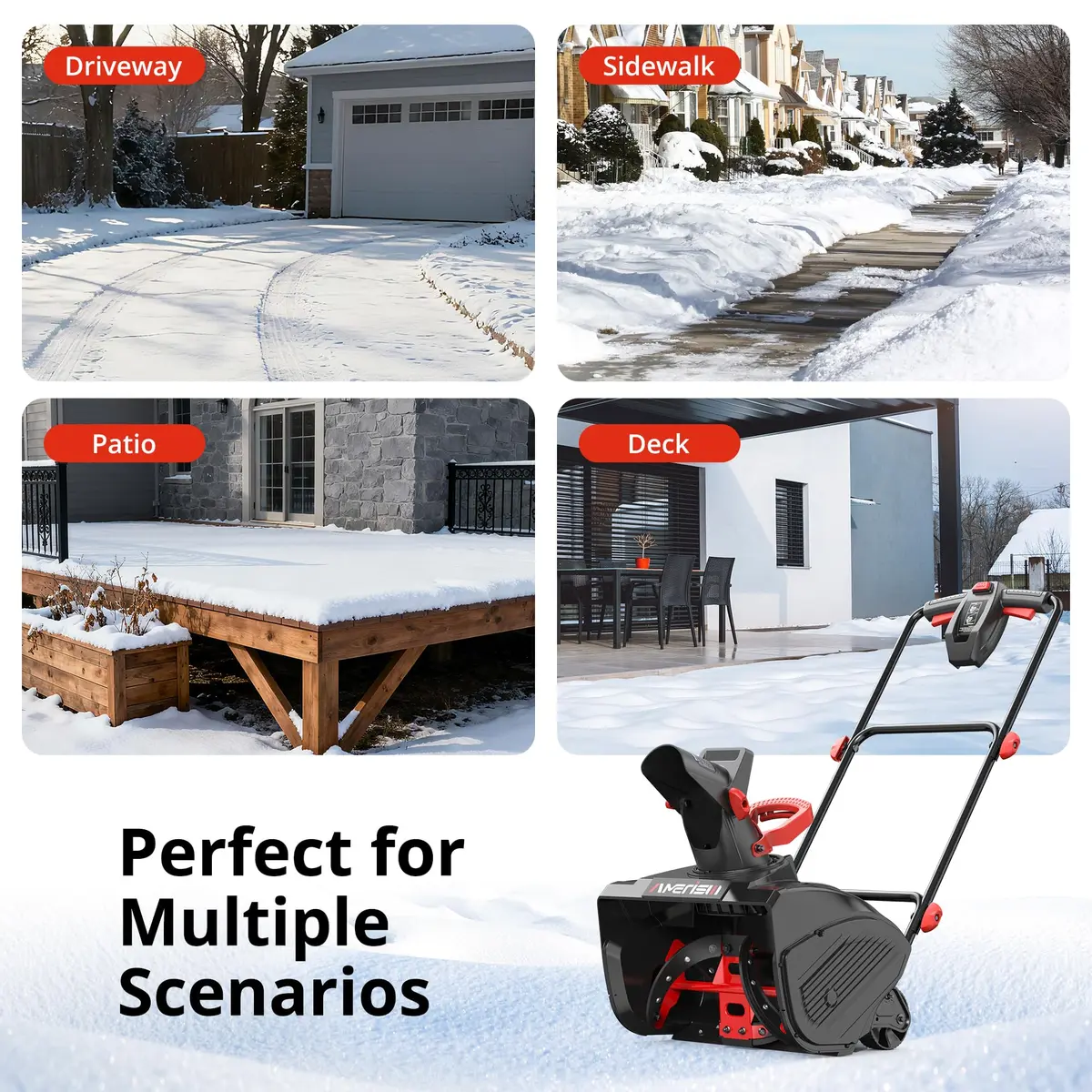 AMERISUN 18" Electric Snow Blower Lightweight for Driveway & Small Yard | 30 FT Throw, 15-Amp Corded Power - view 4