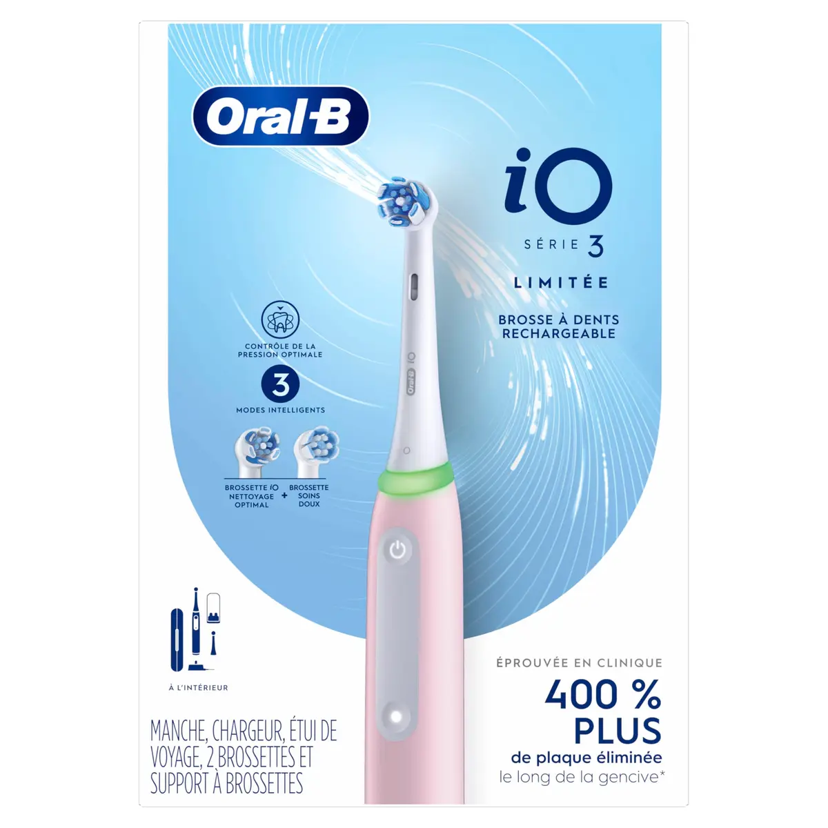Oral-B iO3 Limited Deep Clean Electric Toothbrush Azalea Pink | 2 Brush Heads, Travel Case, Visual Pressure Sensor - view 7