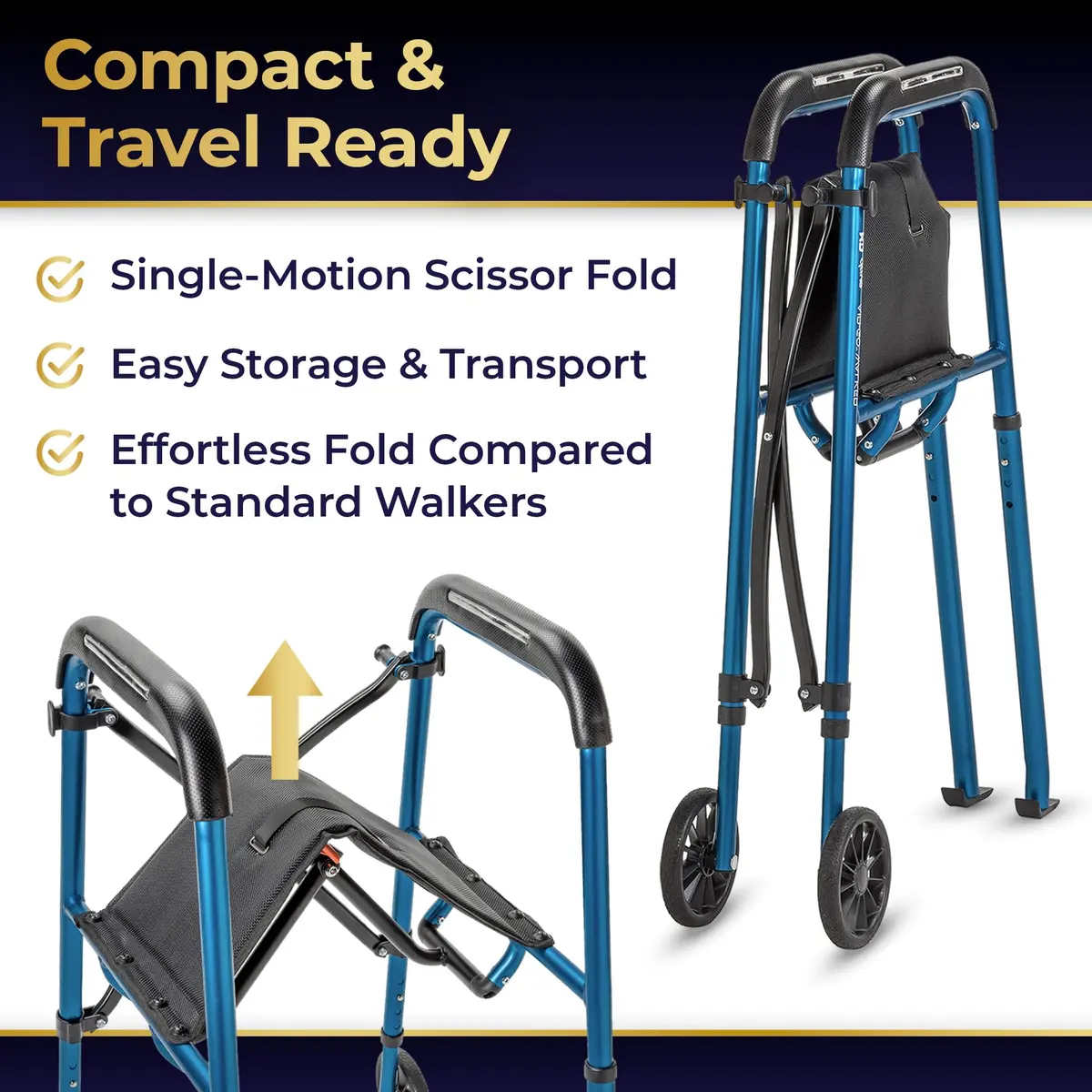 MD by DRIVE Air-Go Foldable Walker with Seat, 300-lb Capacity, Blue | Adjustable, Lightweight & Portable - view 5
