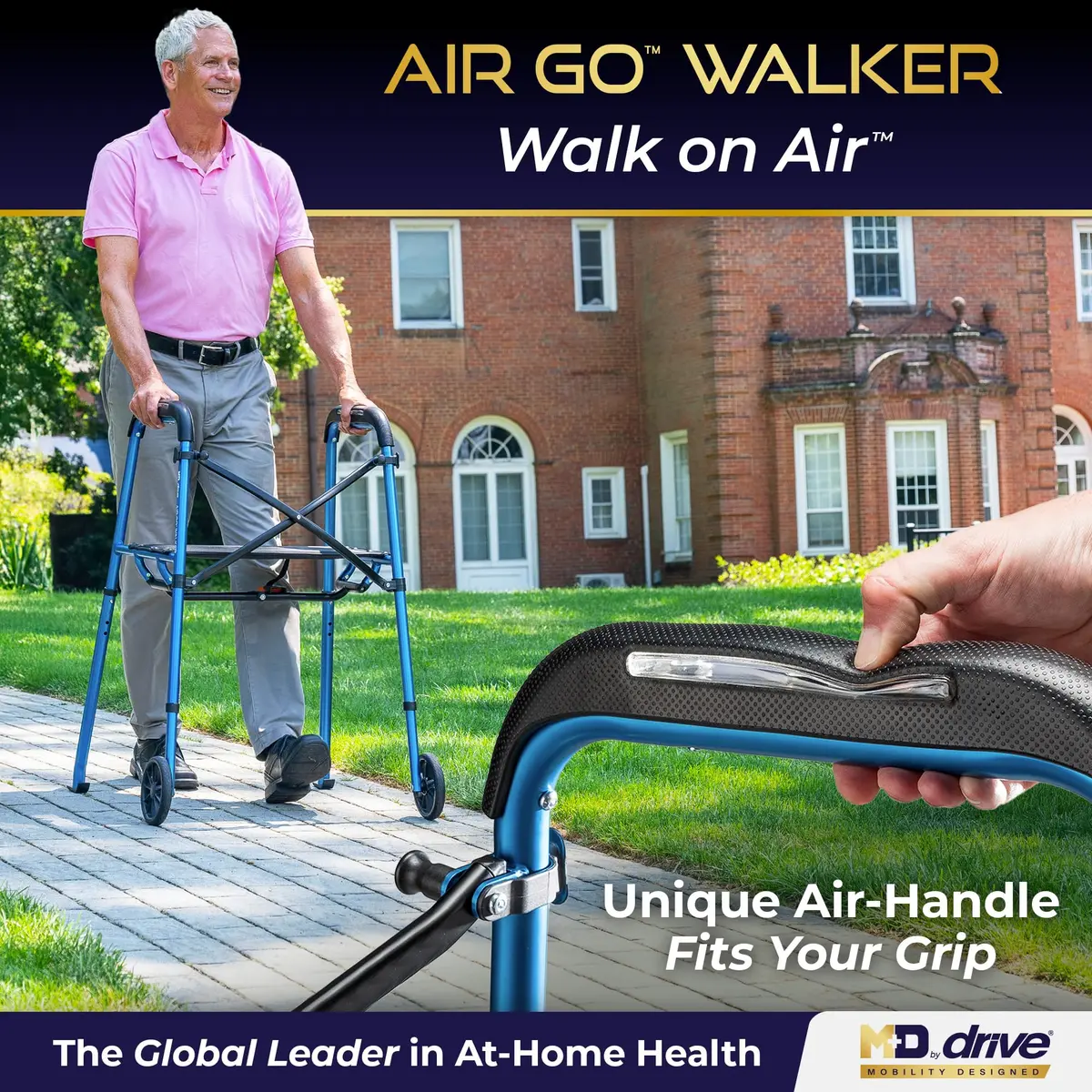 MD by DRIVE Air-Go Foldable Walker with Seat, 300-lb Capacity, Blue | Adjustable, Lightweight & Portable - view 2