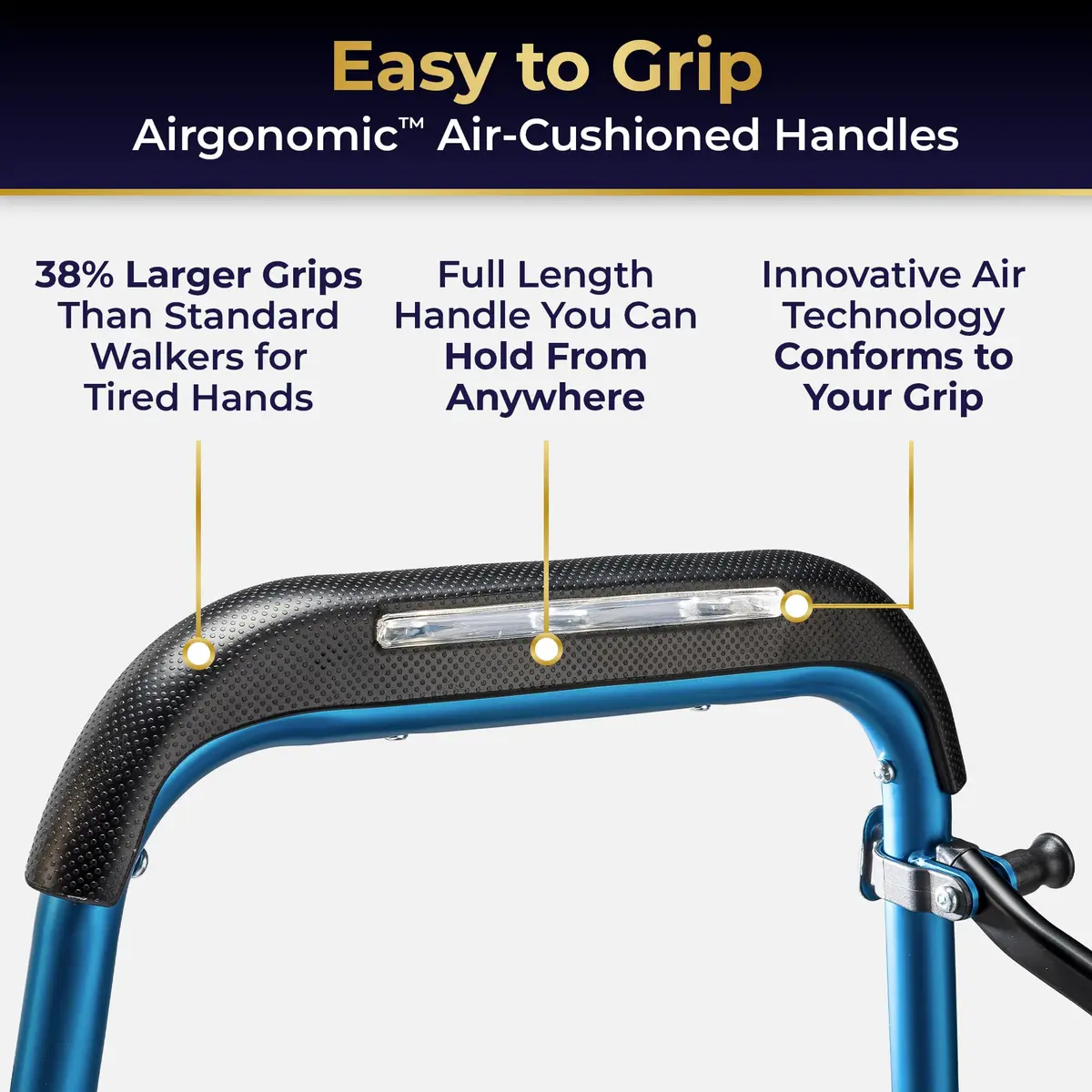 MD by DRIVE Air-Go Foldable Walker with Seat, 300-lb Capacity, Blue | Adjustable, Lightweight & Portable - view 3