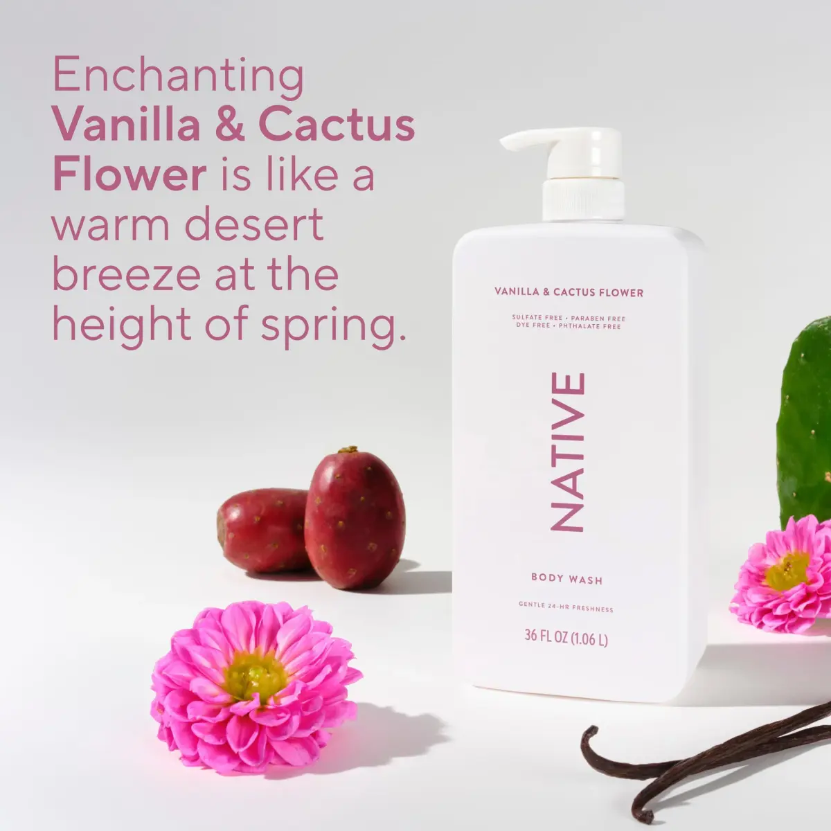 Native Vanilla & Cactus Flower Body Wash 1065ml (36 Fl Oz) | Gentle pH-Balanced Cleanser for Sensitive Skin - view 5
