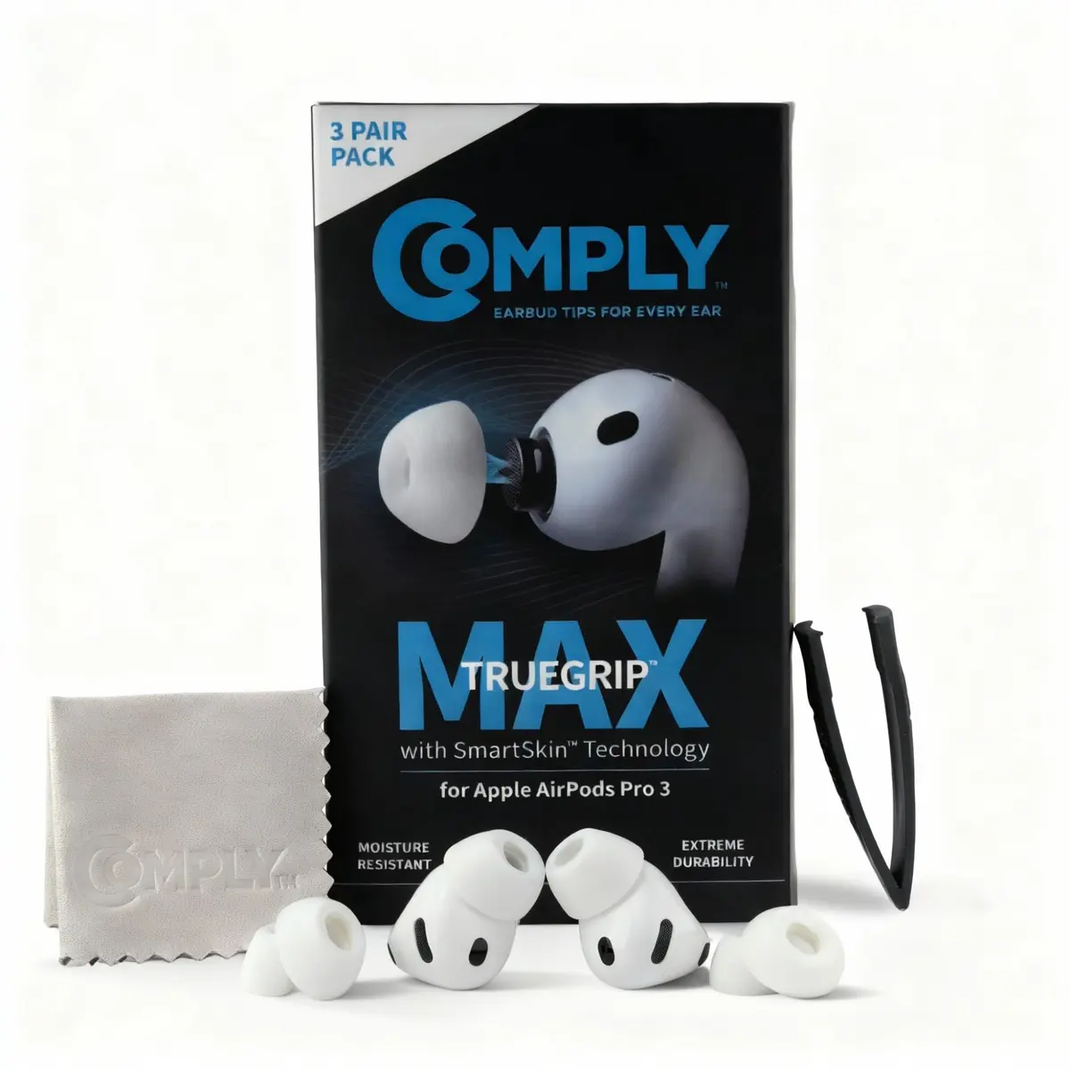 Comply TrueGrip MAX Memory Foam Ear Tips for AirPods Pro Gen 3 | 6 Pairs, White Medium - main product image