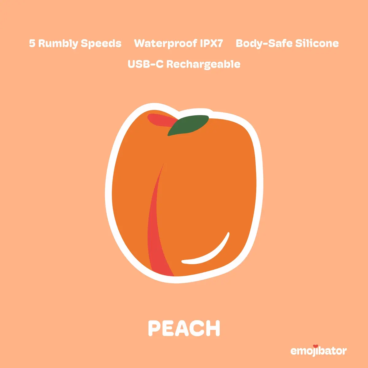 Emojibator Peach Personal Massager for Men | Waterproof, 5 Speeds, Body-Safe Silicone, USB Rechargeable - view 6