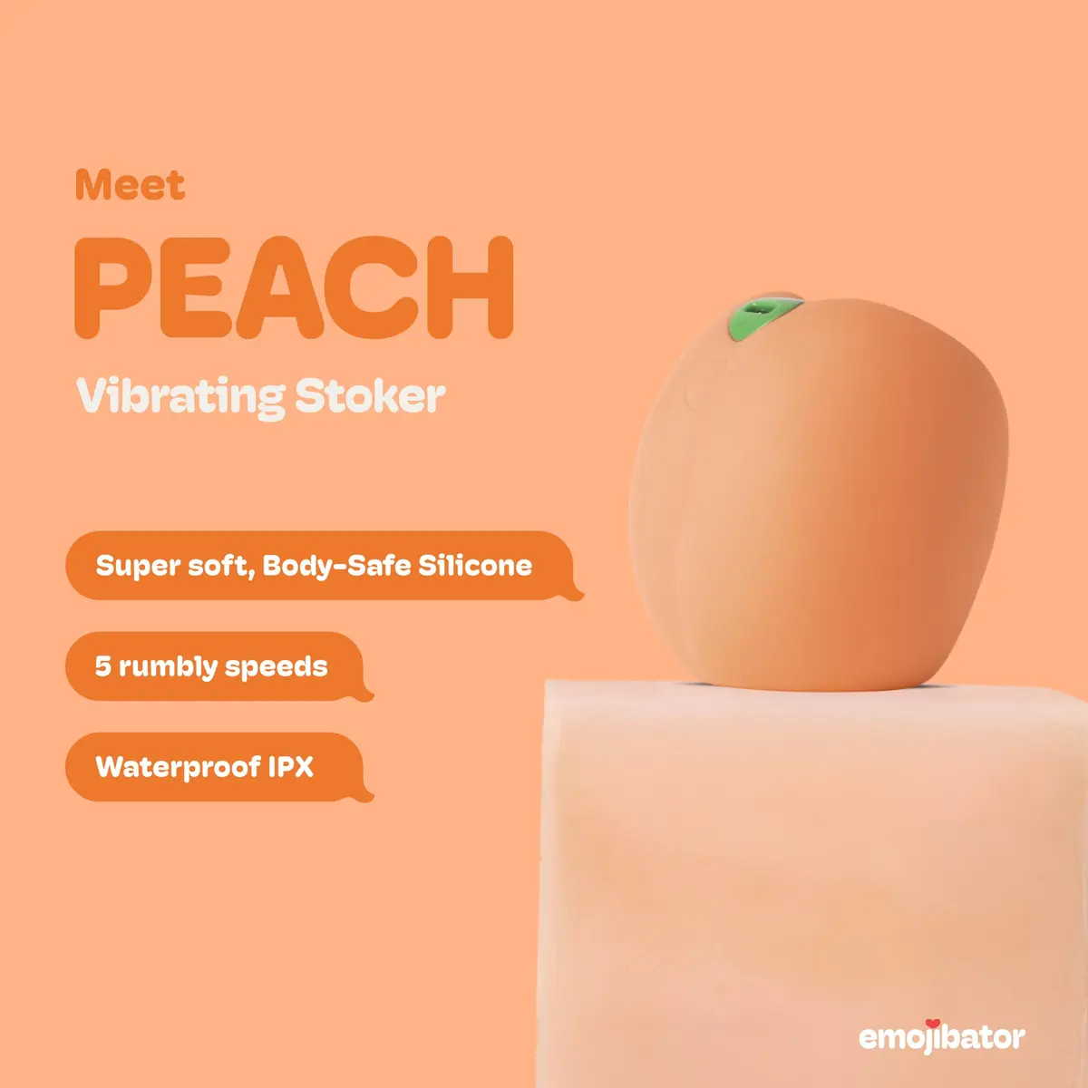 Emojibator Peach Personal Massager for Men | Waterproof, 5 Speeds, Body-Safe Silicone, USB Rechargeable - view 2