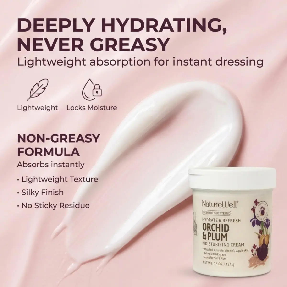 NATURE WELL Orchid & Plum Body Cream 473ml (16 Oz) | Dermatologist Tested Hydration - view 2