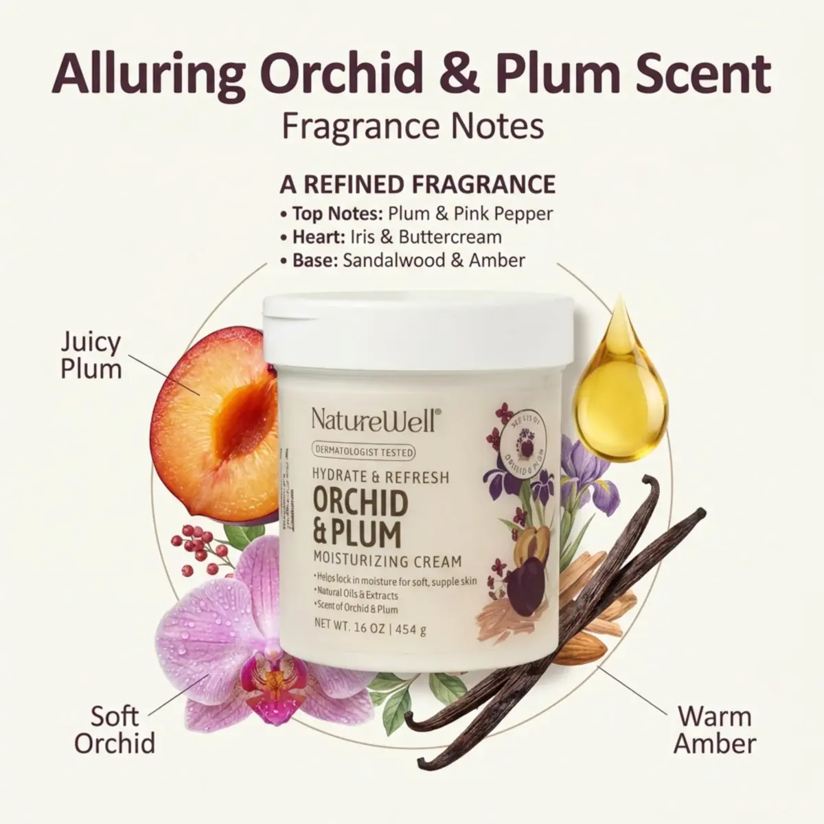 NATURE WELL Orchid & Plum Body Cream 473ml (16 Oz) | Dermatologist Tested Hydration - view 3
