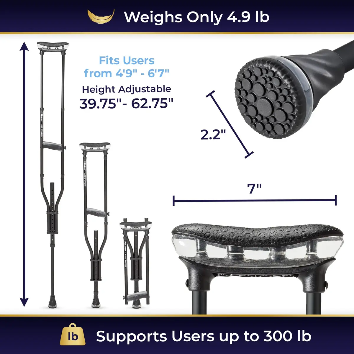 MD by DRIVE Air-Crutch Lightweight Walking Crutch 300-lb Capacity Black | Unmatched Comfort & Stability - view 4