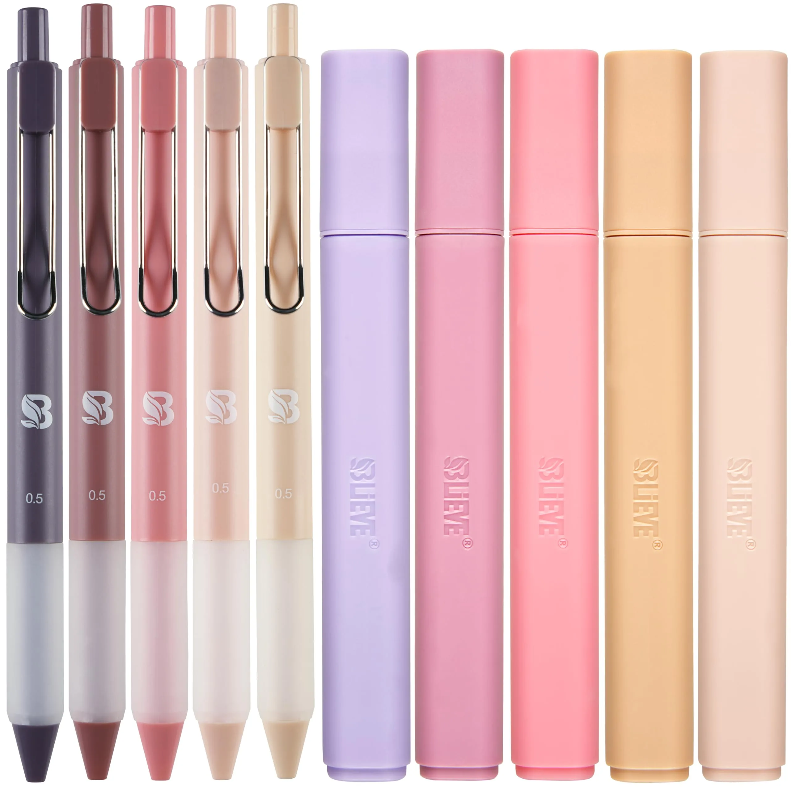 BLIEVE Aesthetic Highlighters and Gel Pens Set (10-Pack, Morandi) | Soft Ink, No Bleed, Bible Journaling - main product image