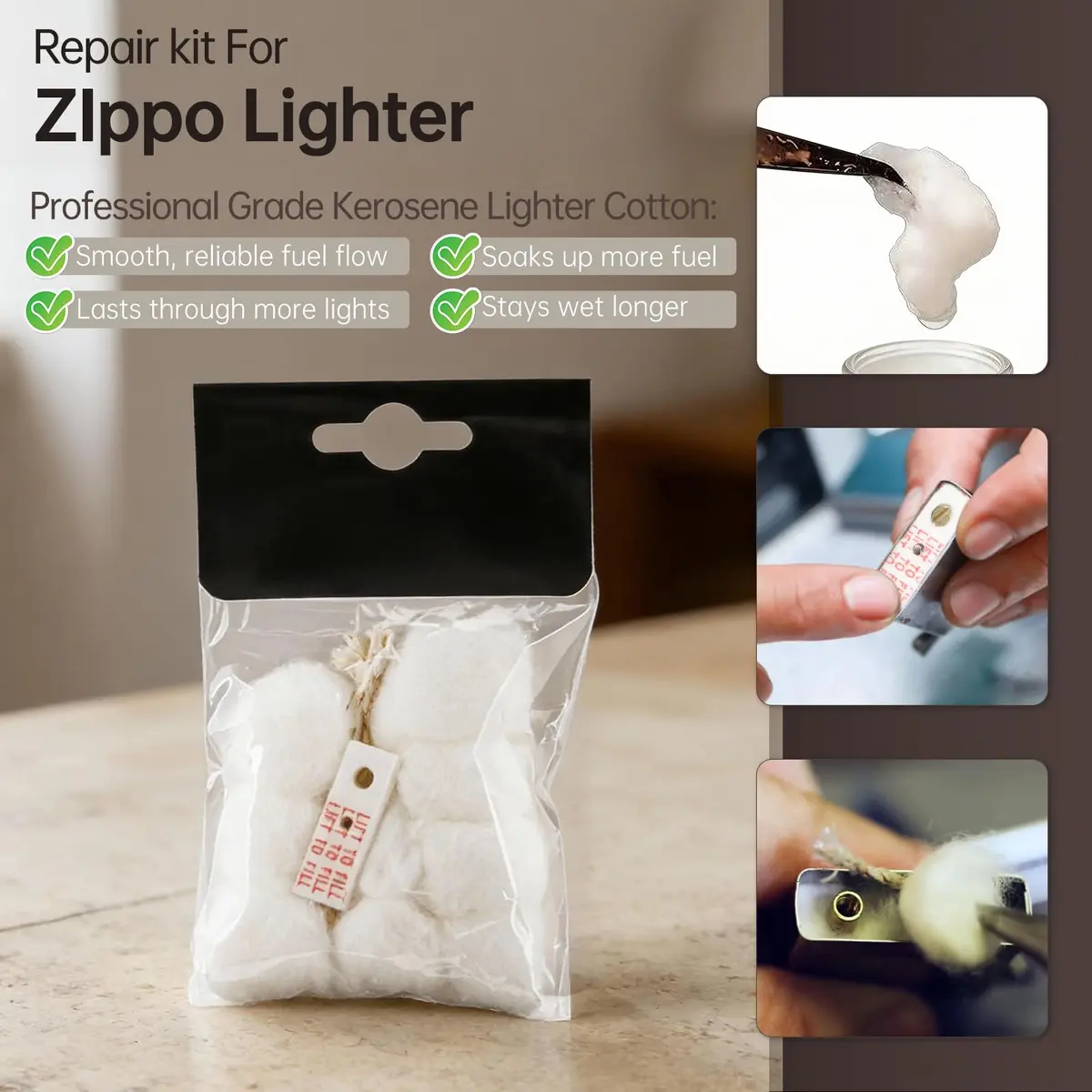 MEIJIAYOU Mechanical Lighter Replacement Kit | Compatible with Zippo, Cotton & Wick, 2 Pack - view 5