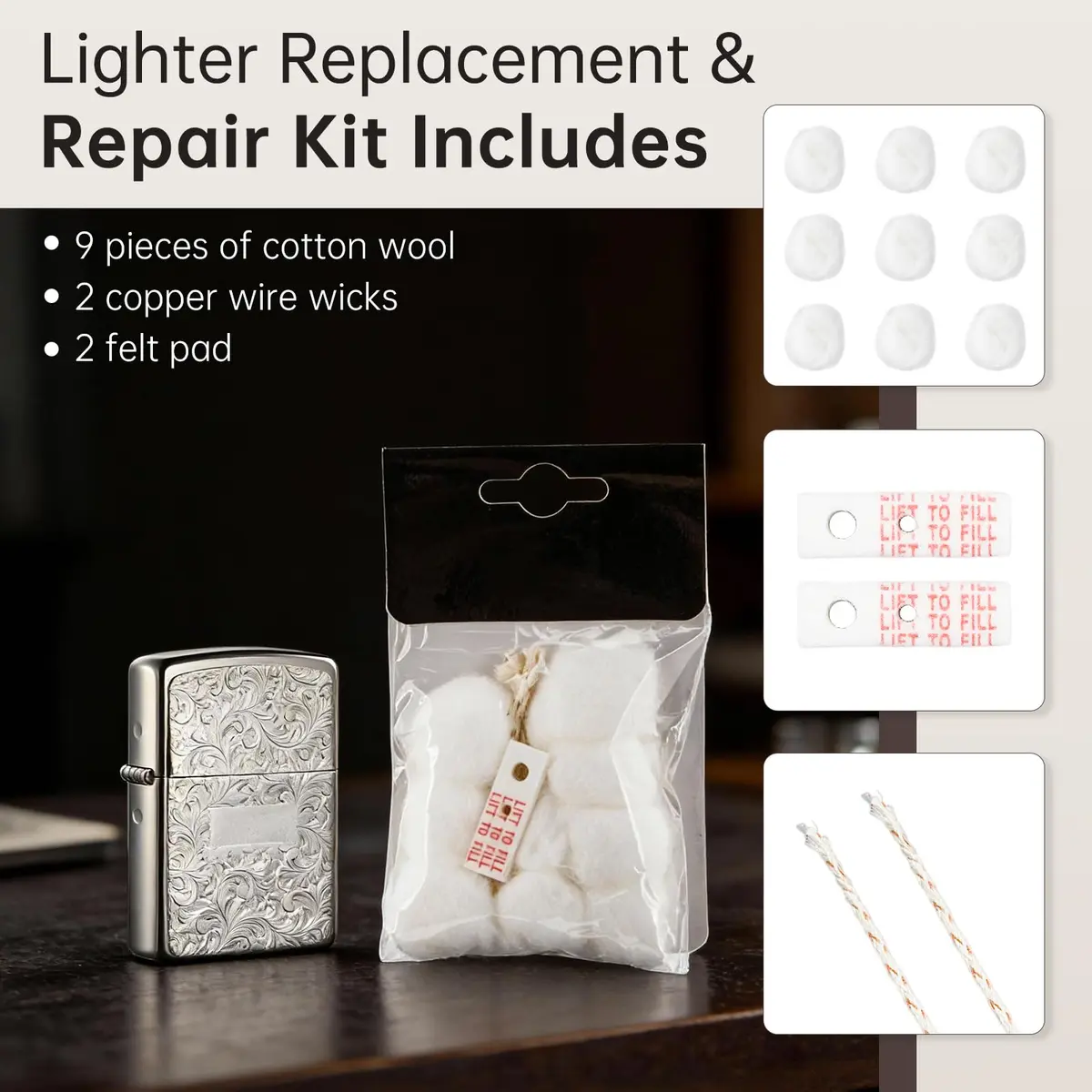 MEIJIAYOU Mechanical Lighter Replacement Kit | Compatible with Zippo, Cotton & Wick, 2 Pack - view 6