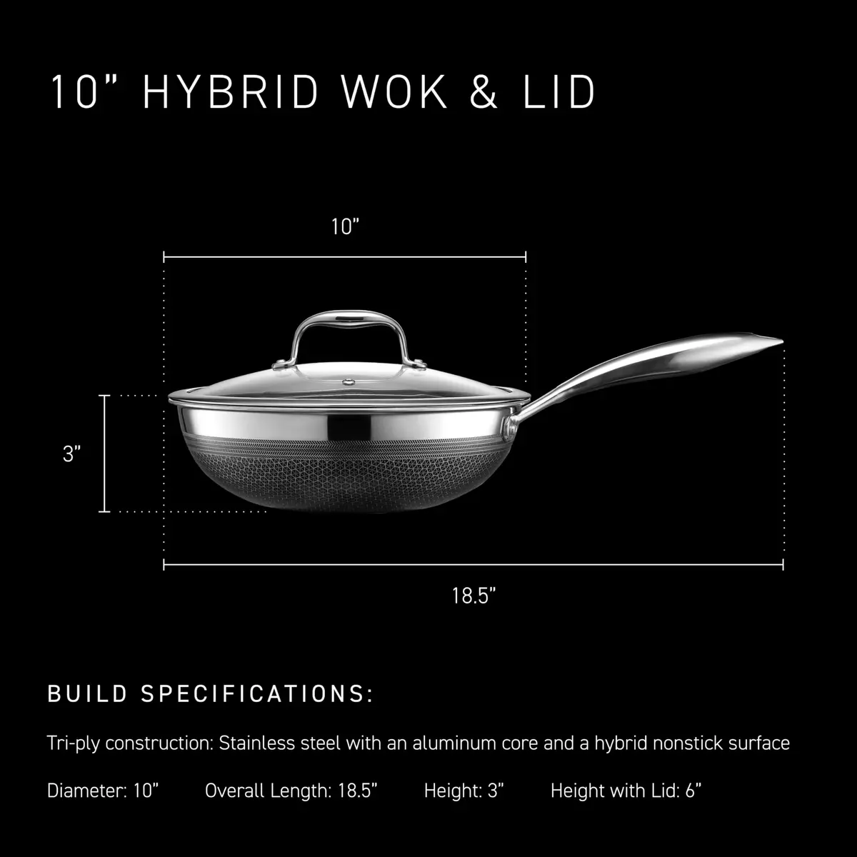 HexClad 10" Hybrid Nonstick Wok & Lid | Induction-Ready, Dishwasher Safe, 10-inch Diameter - view 3
