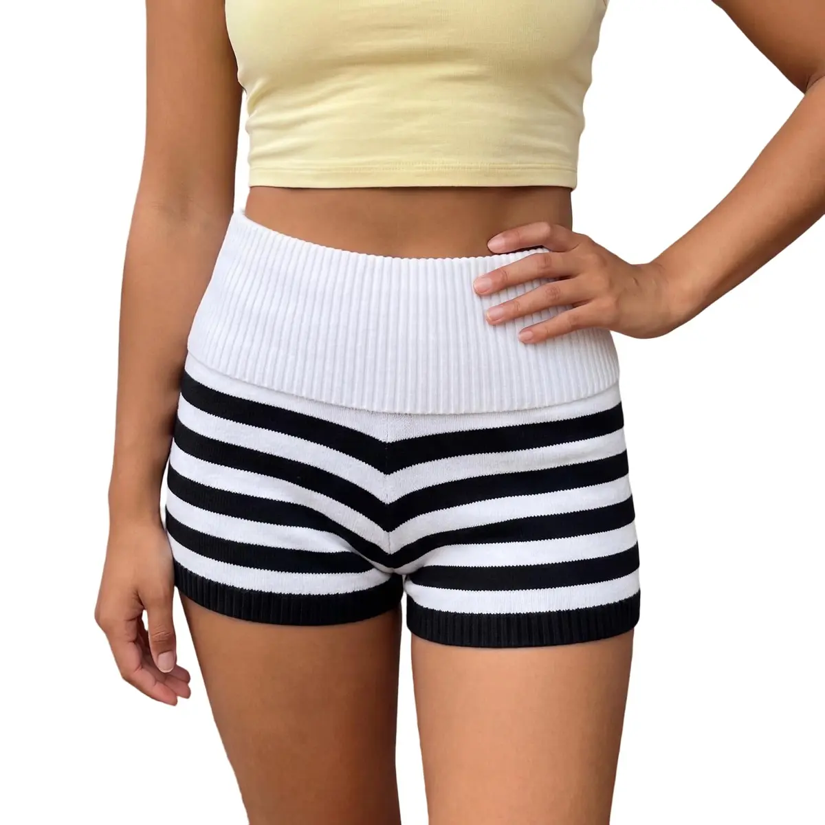DSORVICD Women Striped Knit Micro Shorts | Slim Fit Mini Bottoms for Y2K Lounge & Casual Wear - main product image