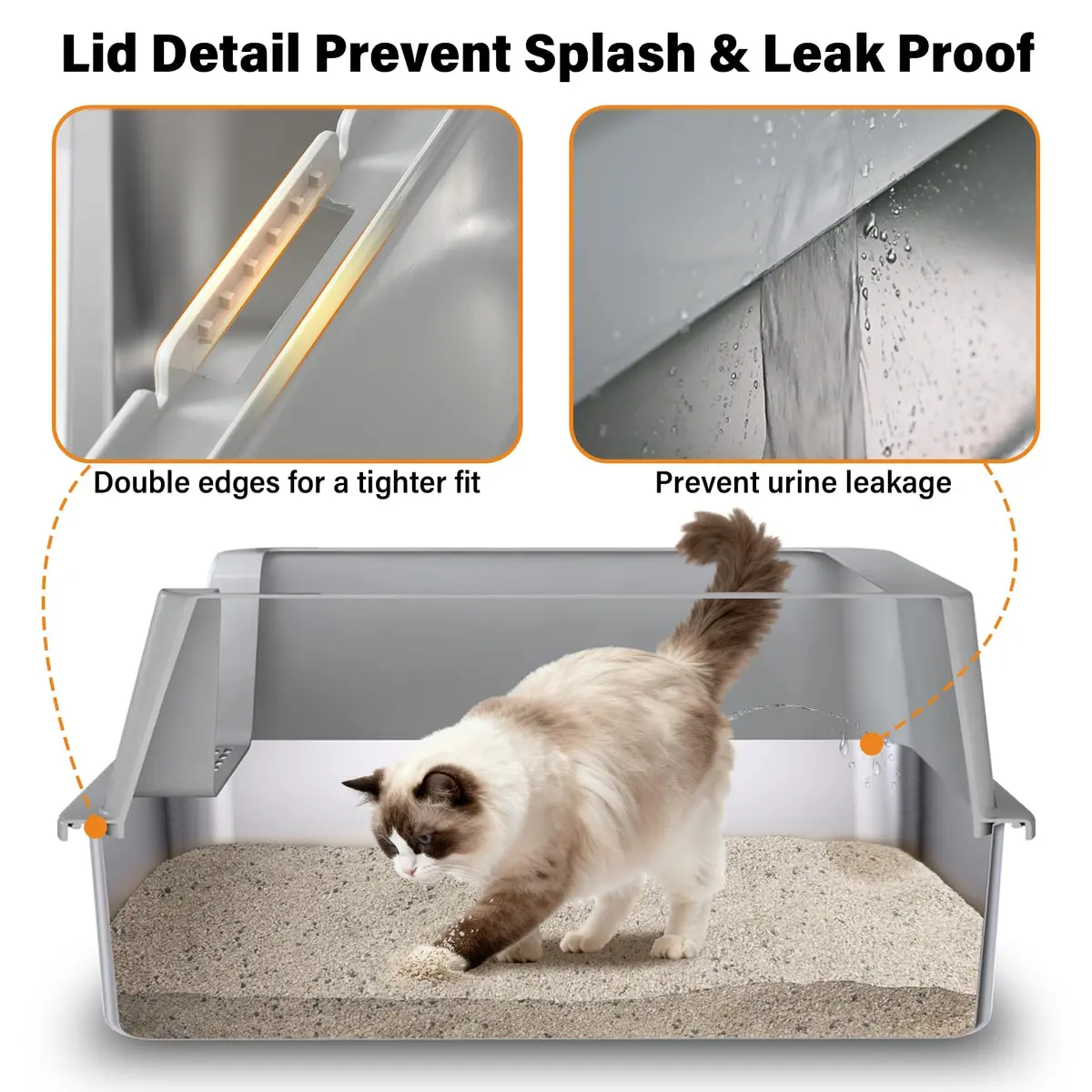 Exovyn 2 Pack Stainless Steel Litter Box XL with Lid | Odor-Resistant & Scratch-Proof for Big Cats - view 5