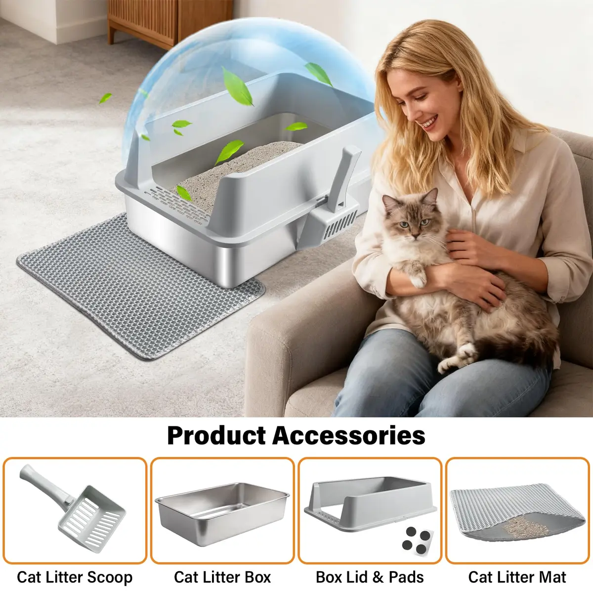 Exovyn 2 Pack Stainless Steel Litter Box XL with Lid | Odor-Resistant & Scratch-Proof for Big Cats - view 6