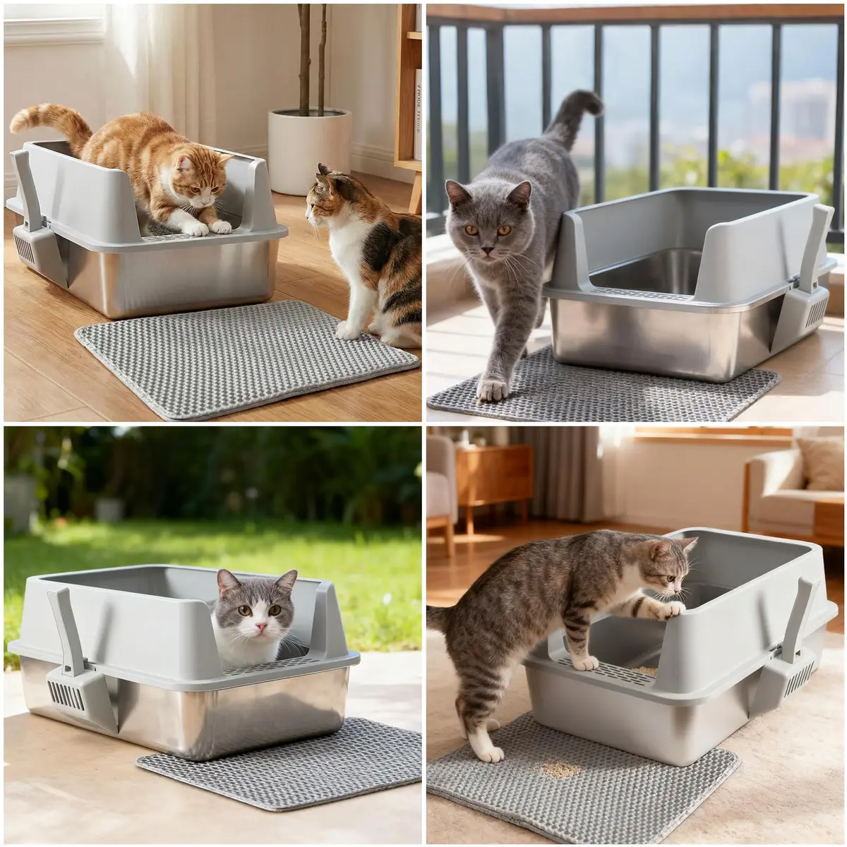 Exovyn 2 Pack Stainless Steel Litter Box XL with Lid | Odor-Resistant & Scratch-Proof for Big Cats - view 7