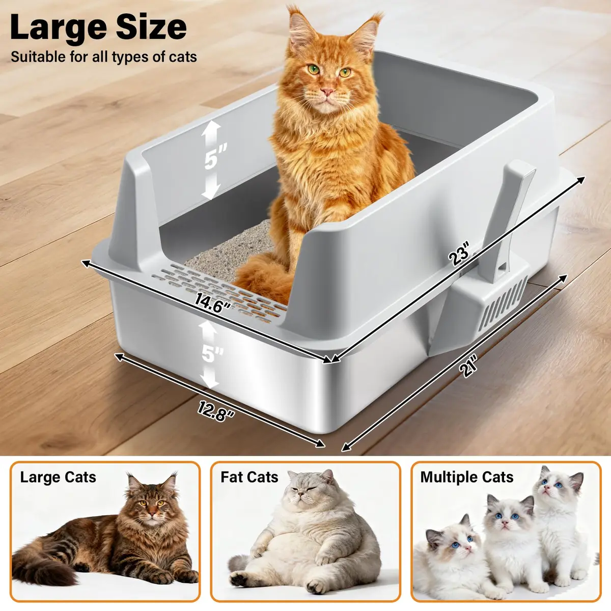 Exovyn 2 Pack Stainless Steel Litter Box XL with Lid | Odor-Resistant & Scratch-Proof for Big Cats - view 2